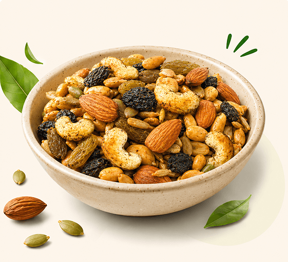 Bowl of mixed nuts and dry fruits