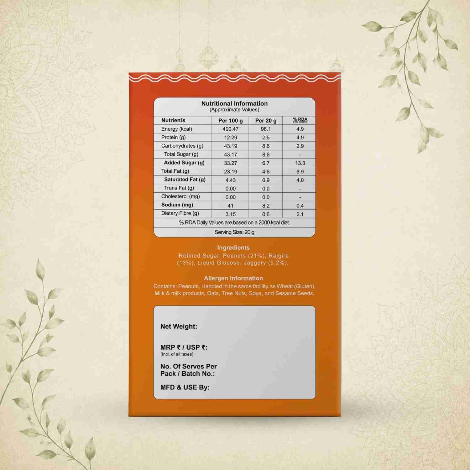 Rajgira Chikki Ingredients & Nutritional Label – No Palm Oil, No Maida Clean Label Healthy Indian Sweets | Let's Try Foods