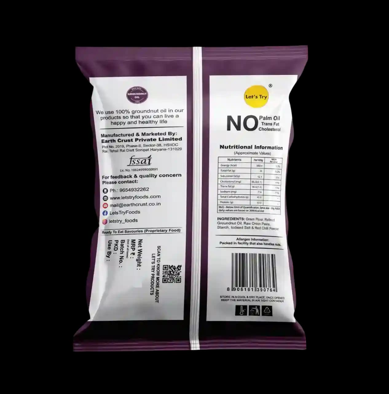 Onion Bhujia Ingredients & Nutritional Label – No Palm Oil, No Maida Clean Label Healthy Namkeen | Let's Try Foods
