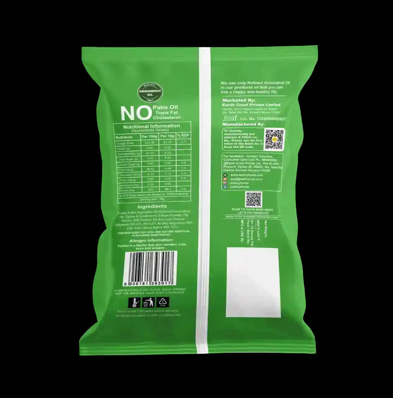 Cream & Onion Chips Ingredients & Nutritional Label – No Palm Oil, No Maida Clean Label Healthy Chips | Let's Try Foods