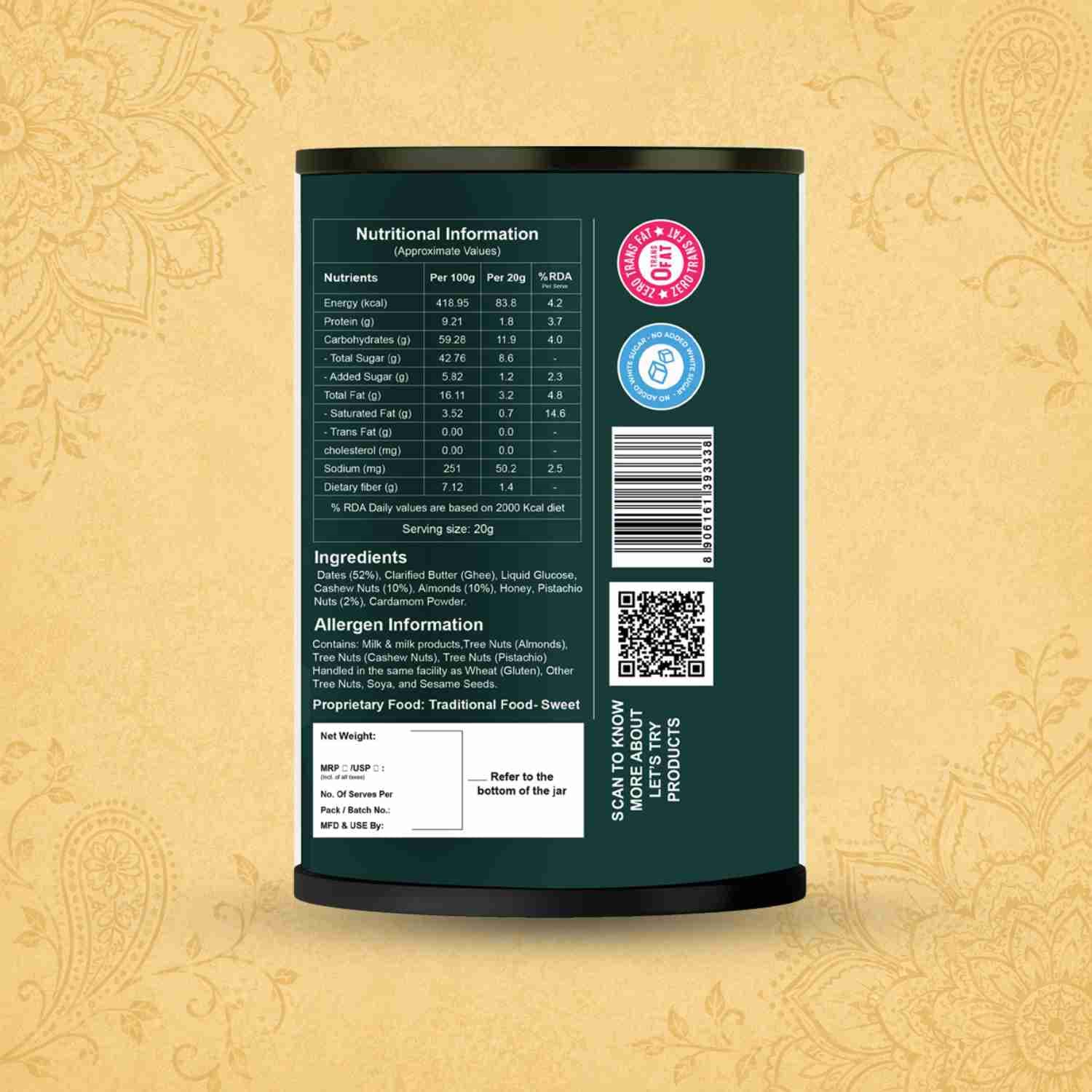 Date Bites Back Label – Ingredients & Info | Healthy Healthy Dry Fruit Snack | Let's Try Foods