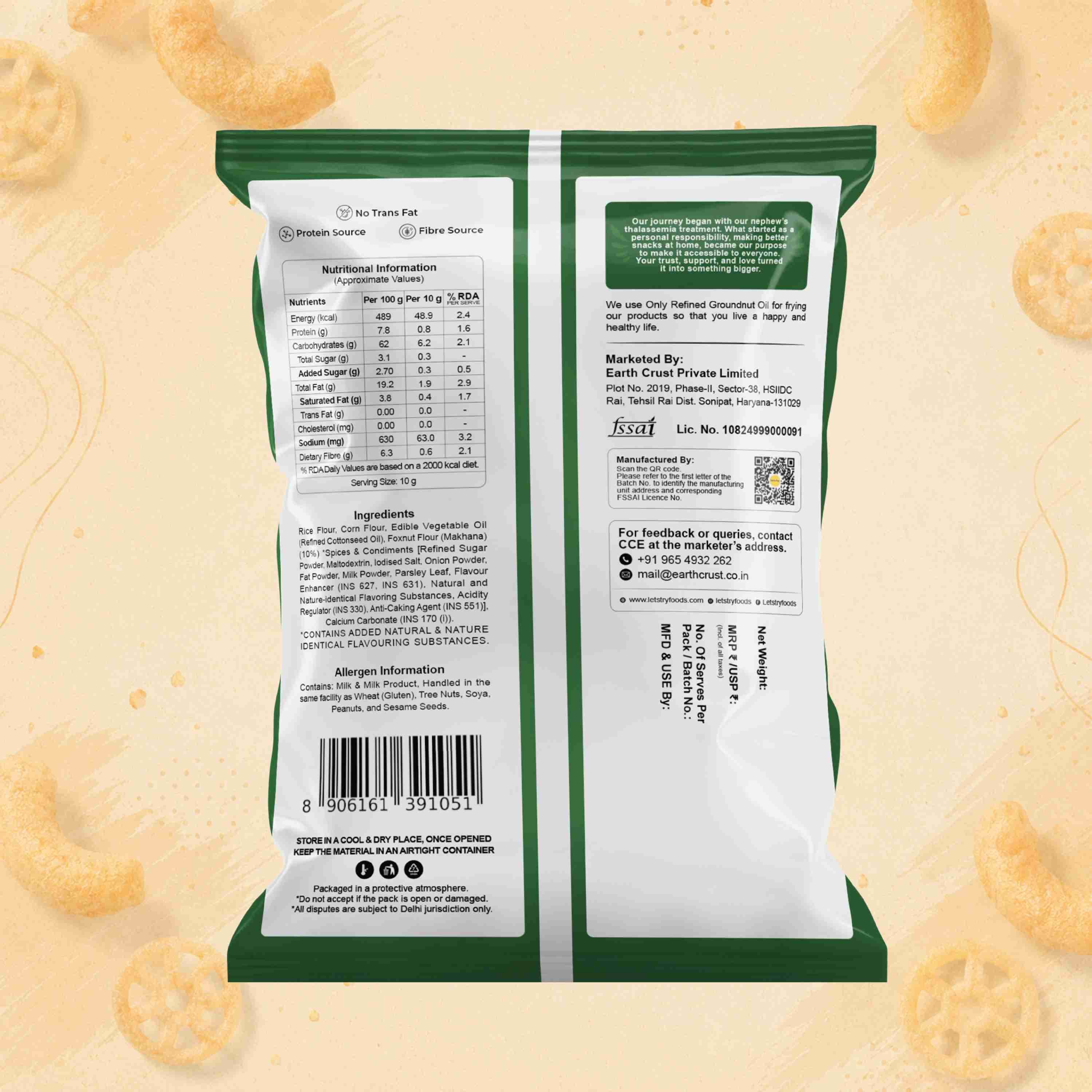 Makhana Puff Cream Onion Ingredients & Nutritional Label – No Palm Oil, No Maida Clean Label Roasted Makhana | Let's Try Foods