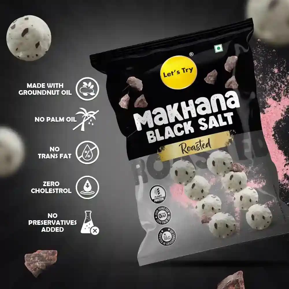 Black Salt Makhana – No Palm Oil, No Maida, No Artificial Flavour | Healthy Indian Snack | Let's Try Foods
