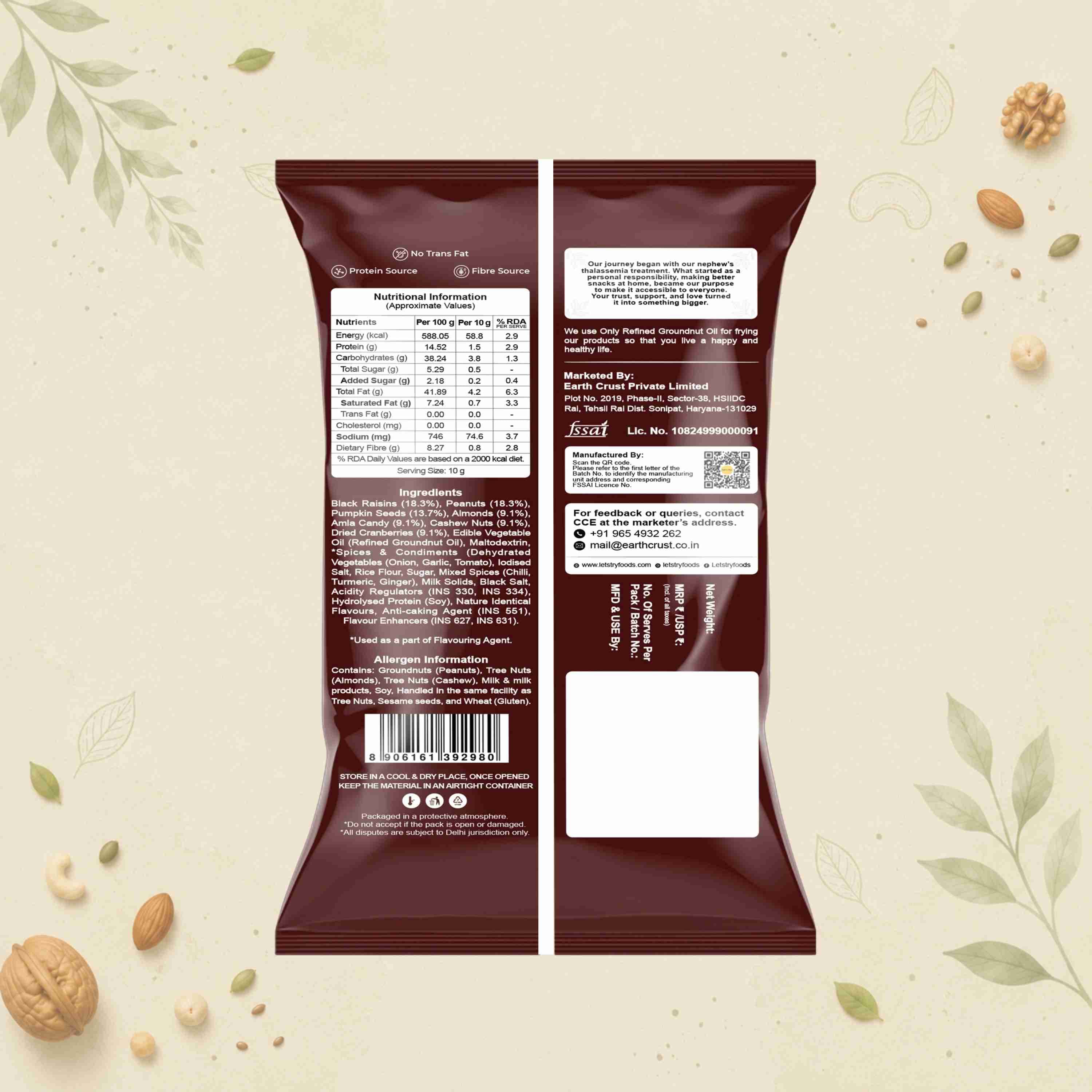 Spicy Trail Mix Ingredients & Nutritional Label – No Palm Oil, No Maida Clean Label Healthy Indian Mixture | Let's Try Foods