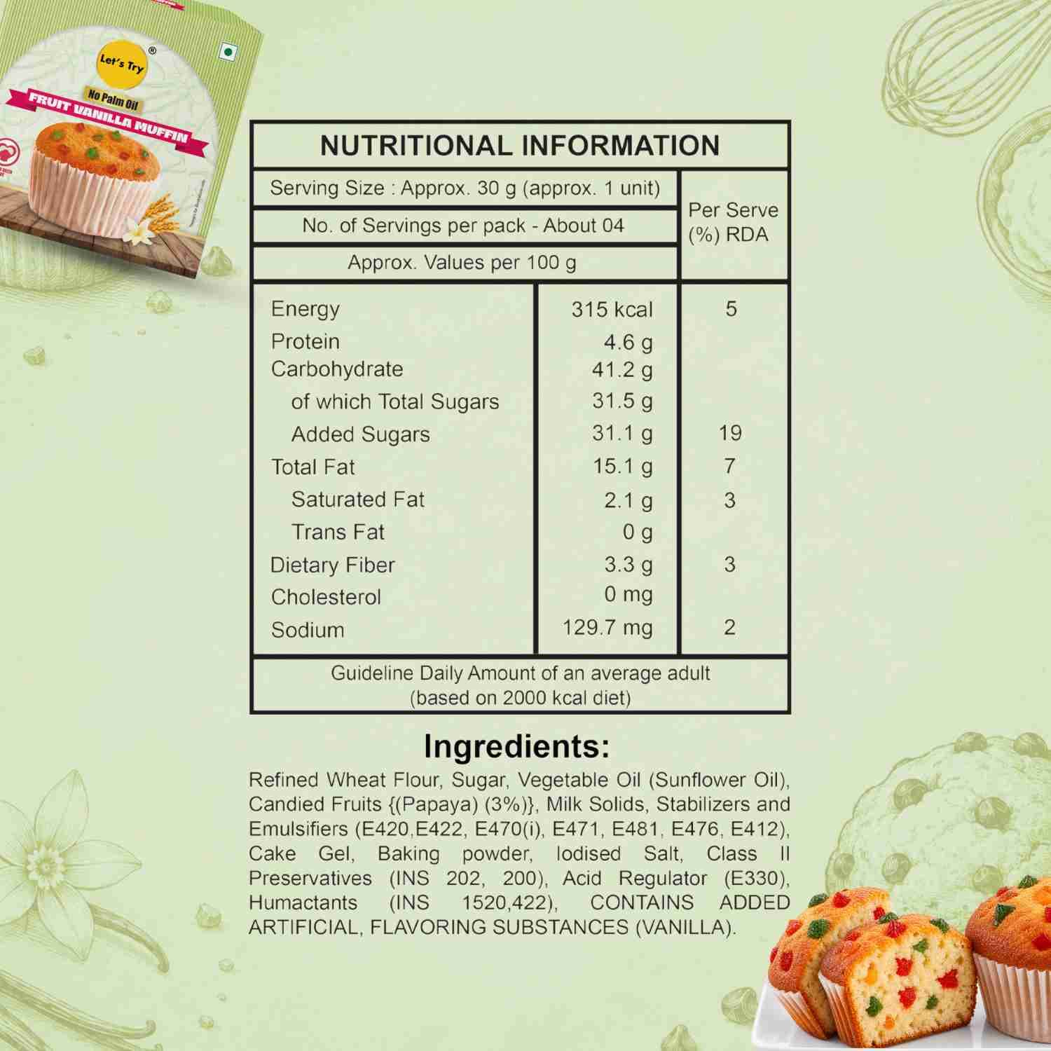 Fruit Vanilla Muffin Nutrition Facts – Calories & Ingredients | Healthy Healthy Baked Snack | Let's Try Foods