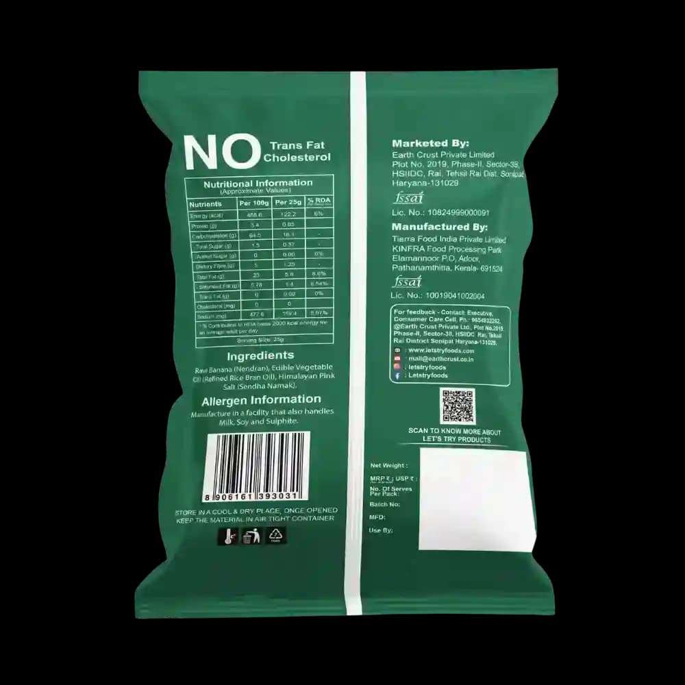 Banana Chips Ingredients & Nutritional Label – No Palm Oil, No Maida Clean Label Healthy Chips | Let's Try Foods