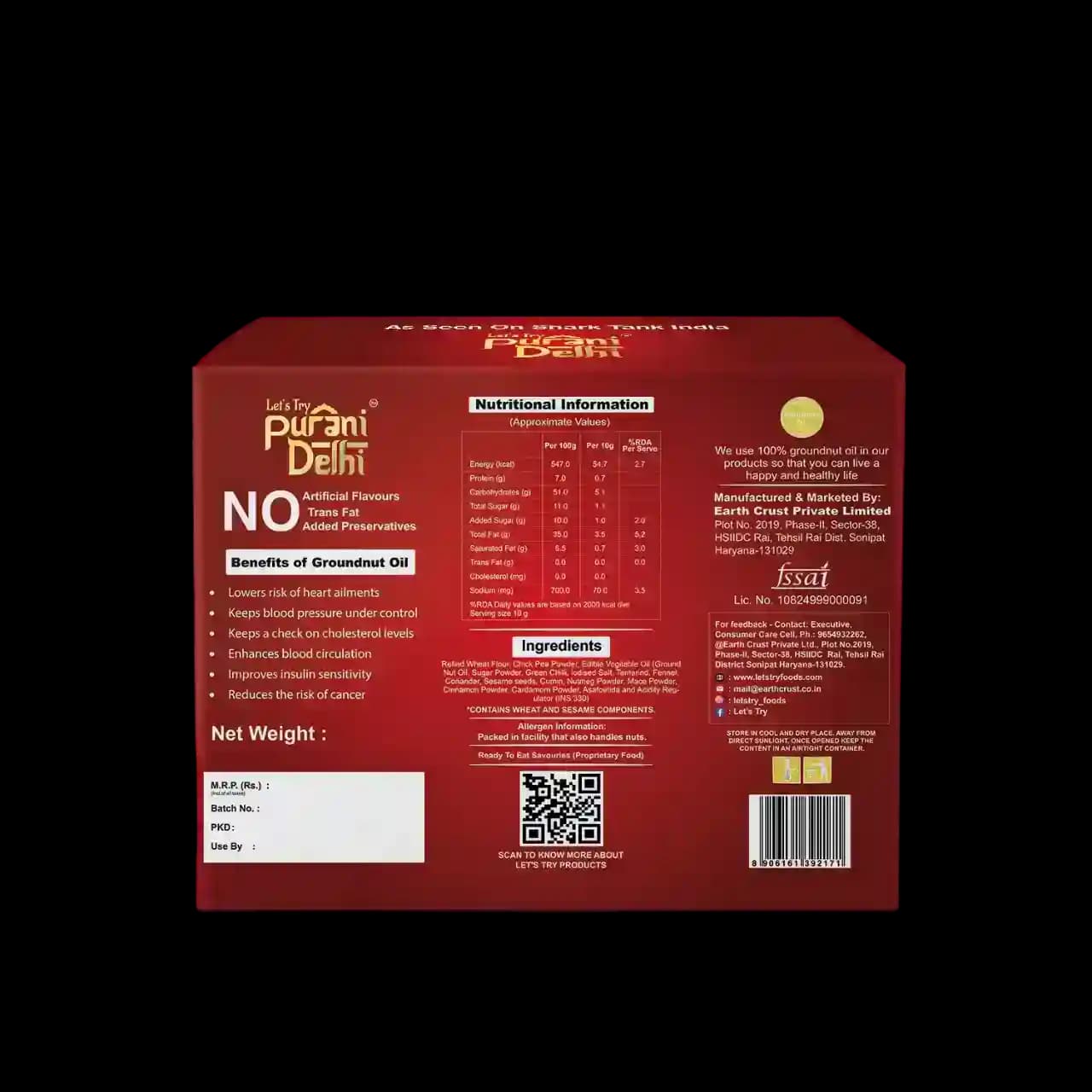 Purani Delhi - Bhakarwadi Ingredients & Nutritional Label – No Palm Oil, No Maida Clean Label Healthy Namkeen | Let's Try Foods