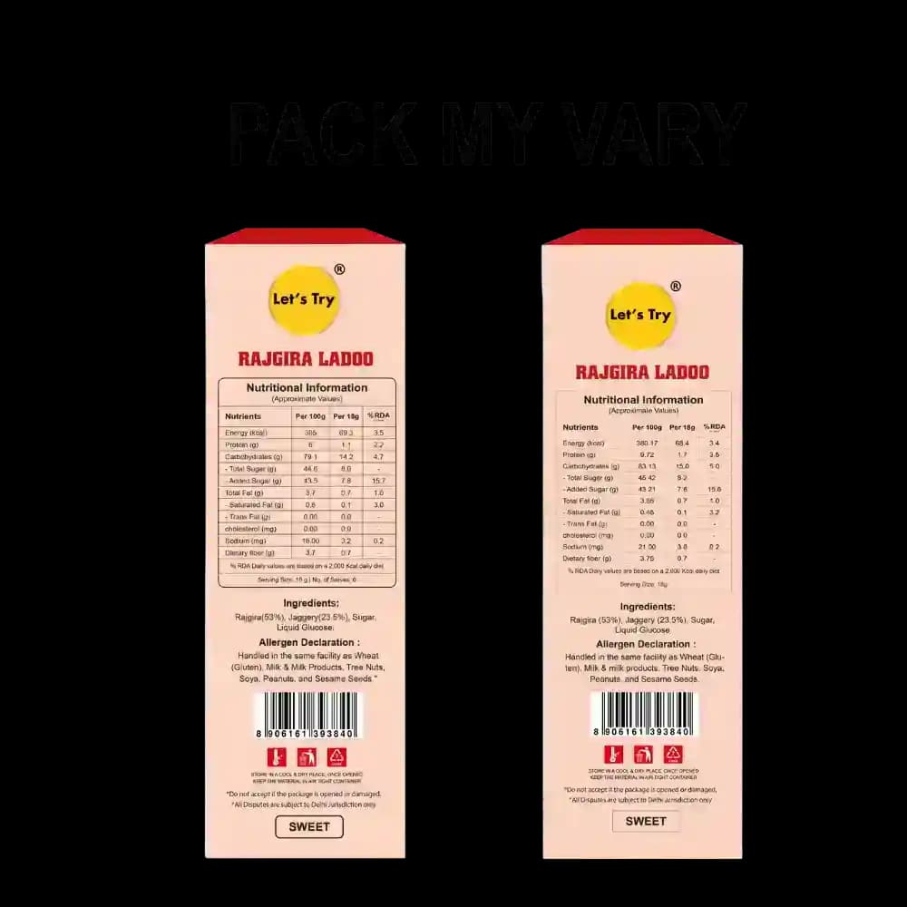 Rajgira Ladoo Ingredients & Nutritional Label – No Palm Oil, No Maida Clean Label Healthy Indian Sweets | Let's Try Foods