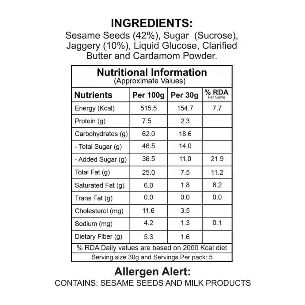 Sesame Chikki Nutrition Facts – Calories & Ingredients | Healthy Healthy Indian Sweets | Let's Try Foods