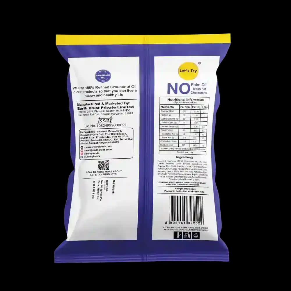 Roasted Cashew BBQ Ingredients & Nutritional Label – No Palm Oil, No Maida Clean Label Premium Roasted Cashew | Let's Try Foods