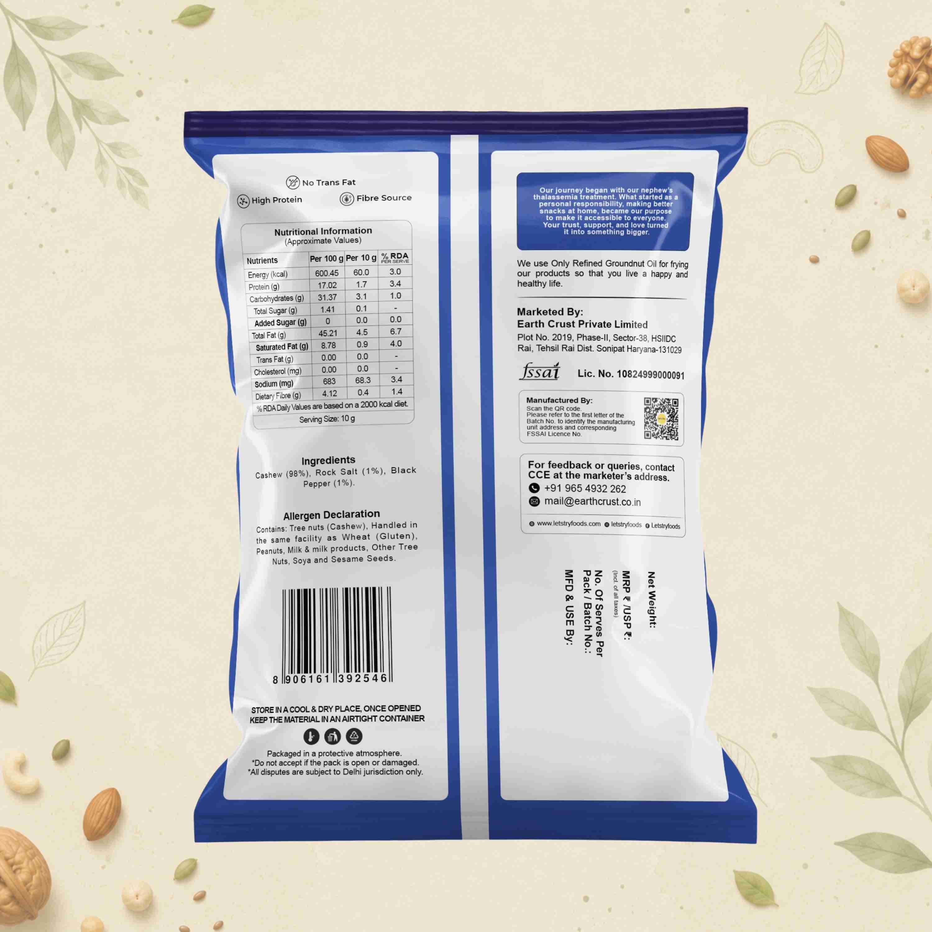Roasted Cashew Pepper Ingredients & Nutritional Label – No Palm Oil, No Maida Clean Label Premium Roasted Ca | Let's Try Foods