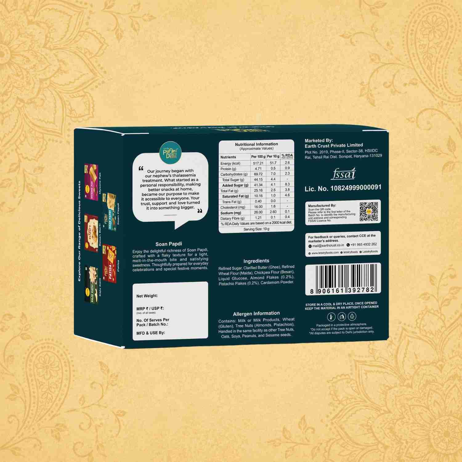 Purani Delhi - Soan Papdi Ingredients & Nutritional Label – No Palm Oil, No Maida Clean Label Healthy Namkeen | Let's Try Foods