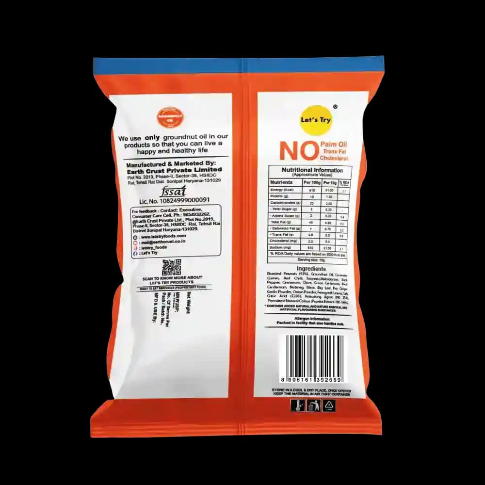 Roasted Peanut Tandoori Ingredients & Nutritional Label β No Palm Oil, No Maida Clean Label Healthy Roasted | Let's Try Foods