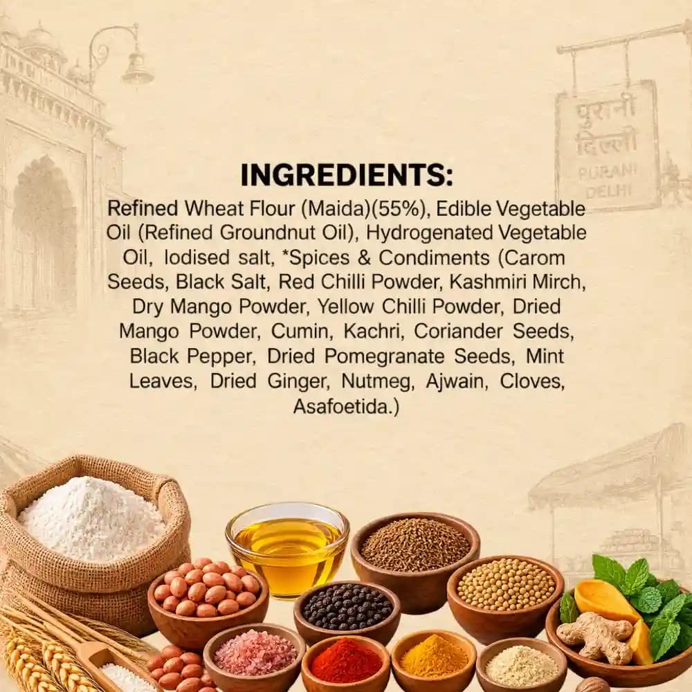 Purani Delhi - Masala Namakpare Nutrition Facts – Ingredients | Healthy Healthy Namkeen | Let's Try Foods