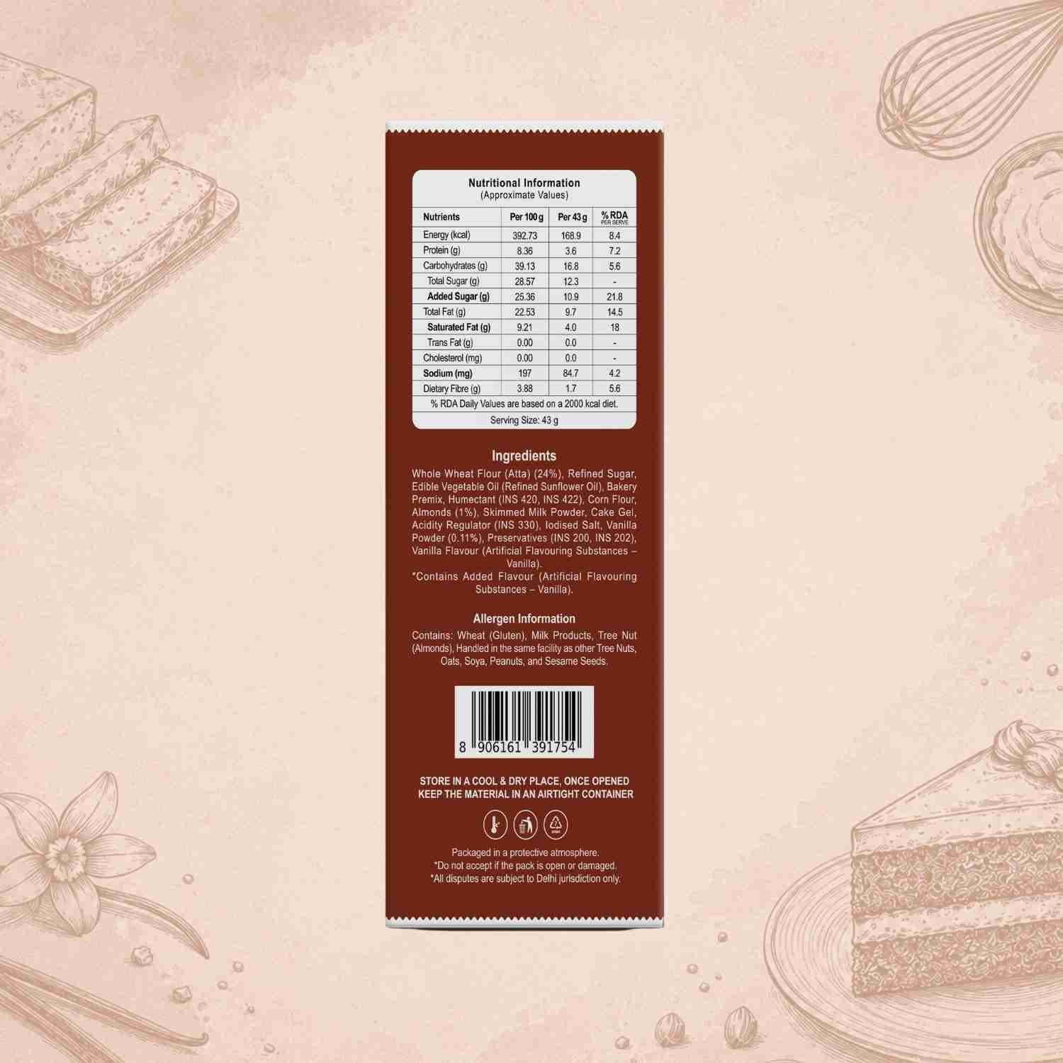 Vanilla Almond Cake Ingredients & Nutritional Label – No Maida, No Palm Oil Clean Label Healthy Baked Snack | Let's Try Foods