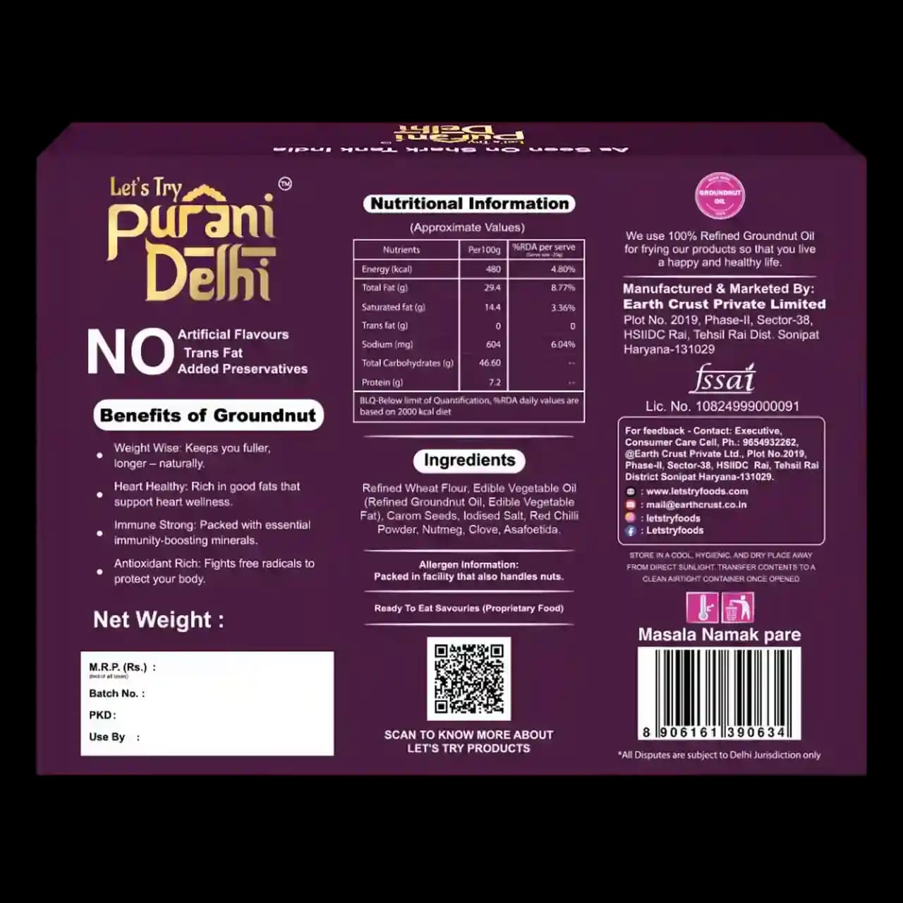 Purani Delhi - Masala Namakpare Ingredients & Nutritional Label β No Palm Oil, No Maida Clean Label Healthy | Let's Try Foods