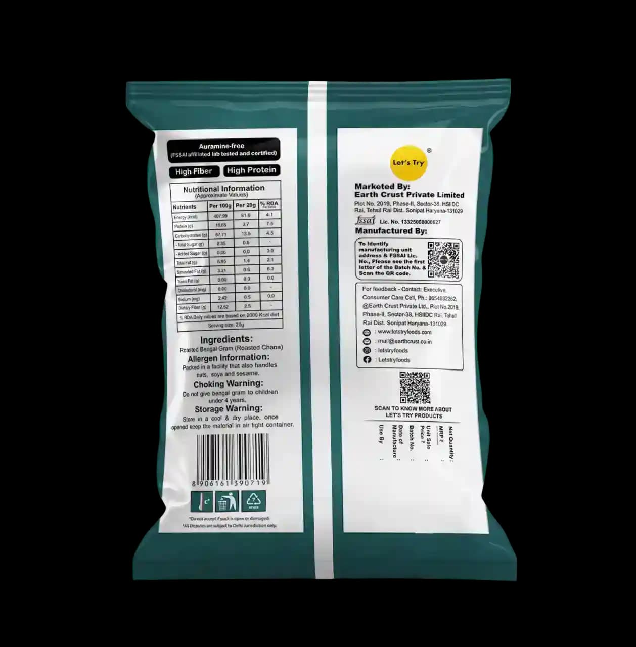 Roasted Chana Ingredients & Nutritional Label – No Palm Oil, No Maida Clean Label Healthy Roasted Nuts | Let's Try Foods