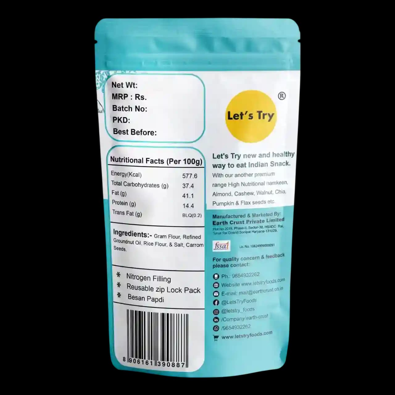 Besan Papdi Ingredients & Nutritional Label β No Palm Oil, No Maida Clean Label Healthy Namkeen | Let's Try Foods