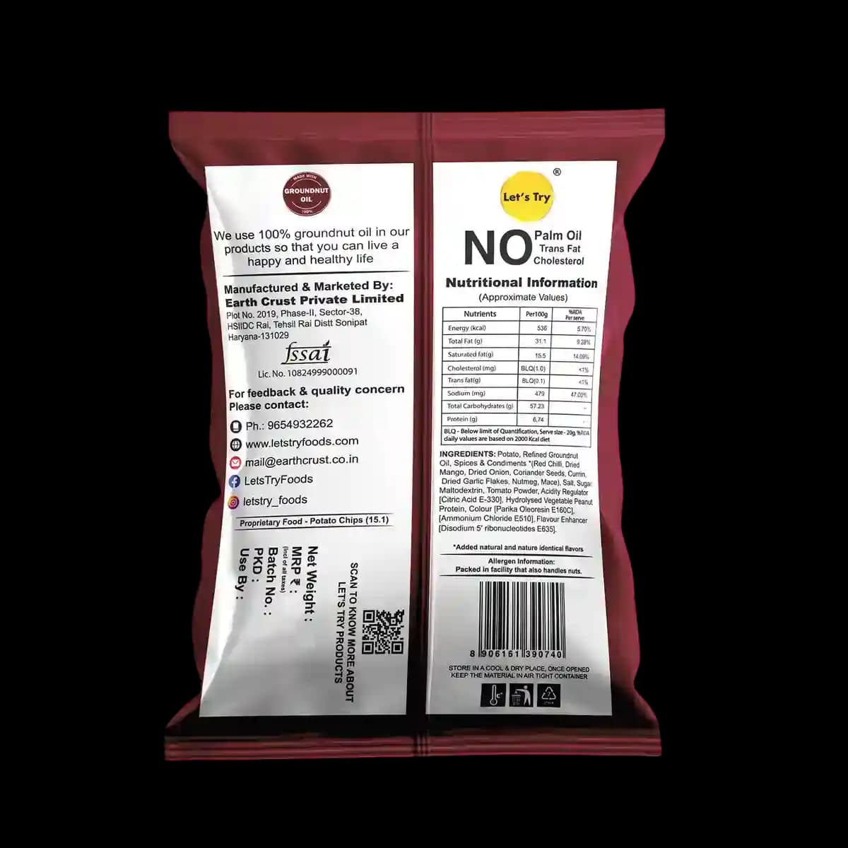 Desi Spicy Wafers Ingredients & Nutritional Label – No Palm Oil, No Maida Clean Label Healthy Chips | Let's Try Foods