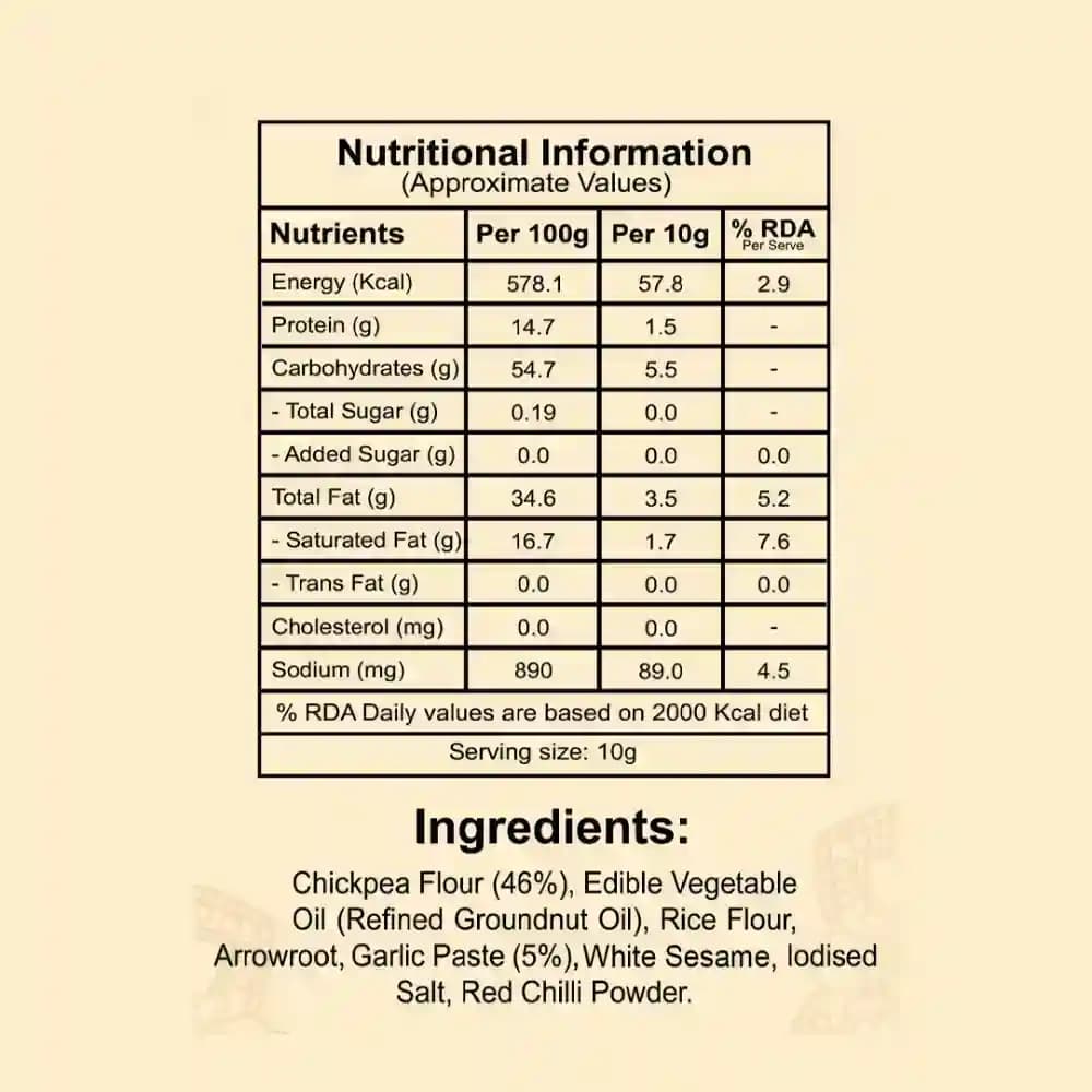 Garlic Ribbon Murukku Nutrition Facts – Calories & Ingredients | Healthy Healthy Namkeen | Let's Try Foods