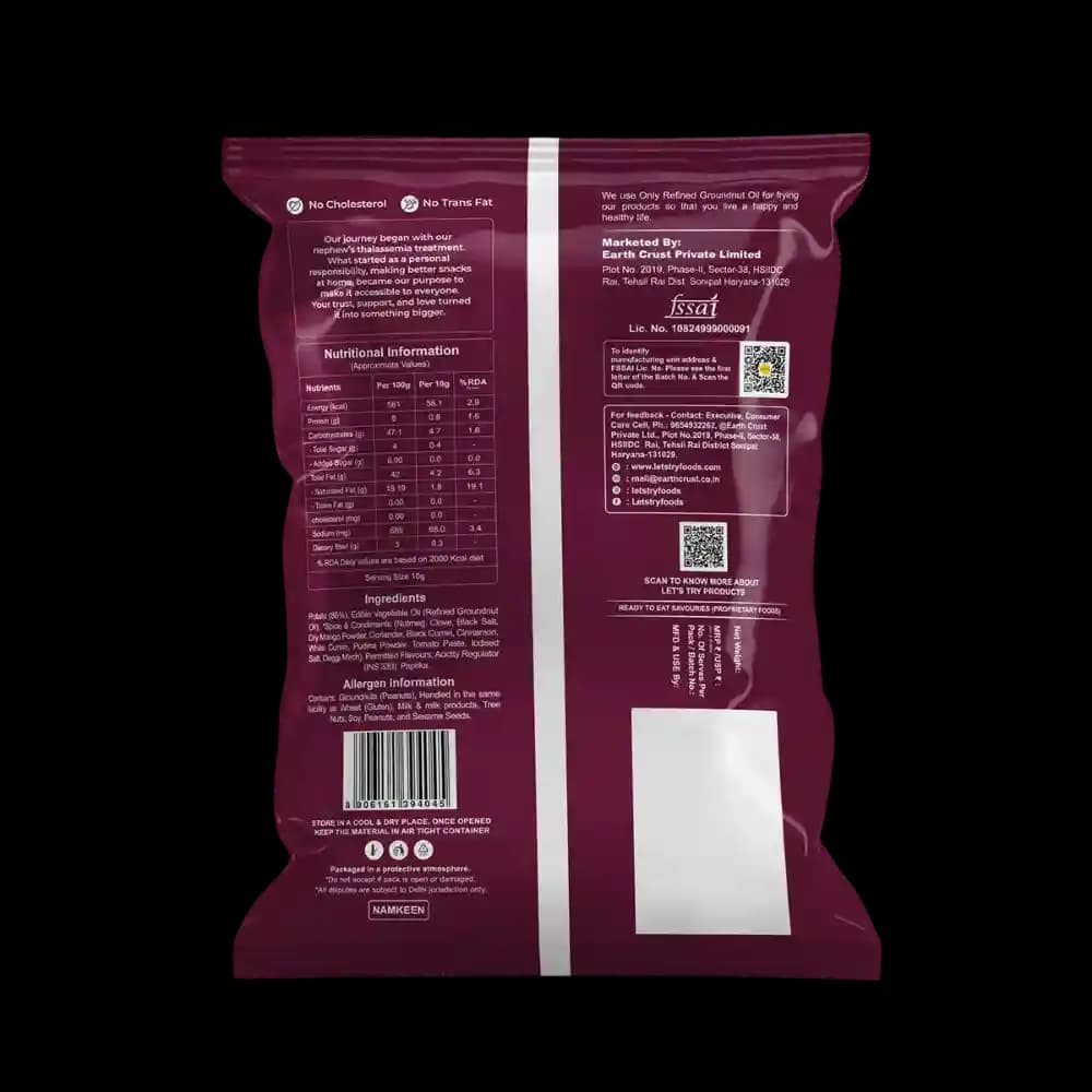 Signature Aloo Lachaa Ingredients & Nutritional Label – No Palm Oil, Groundnut Oil Clean Label Healthy Namkeen | Let's Try Foods