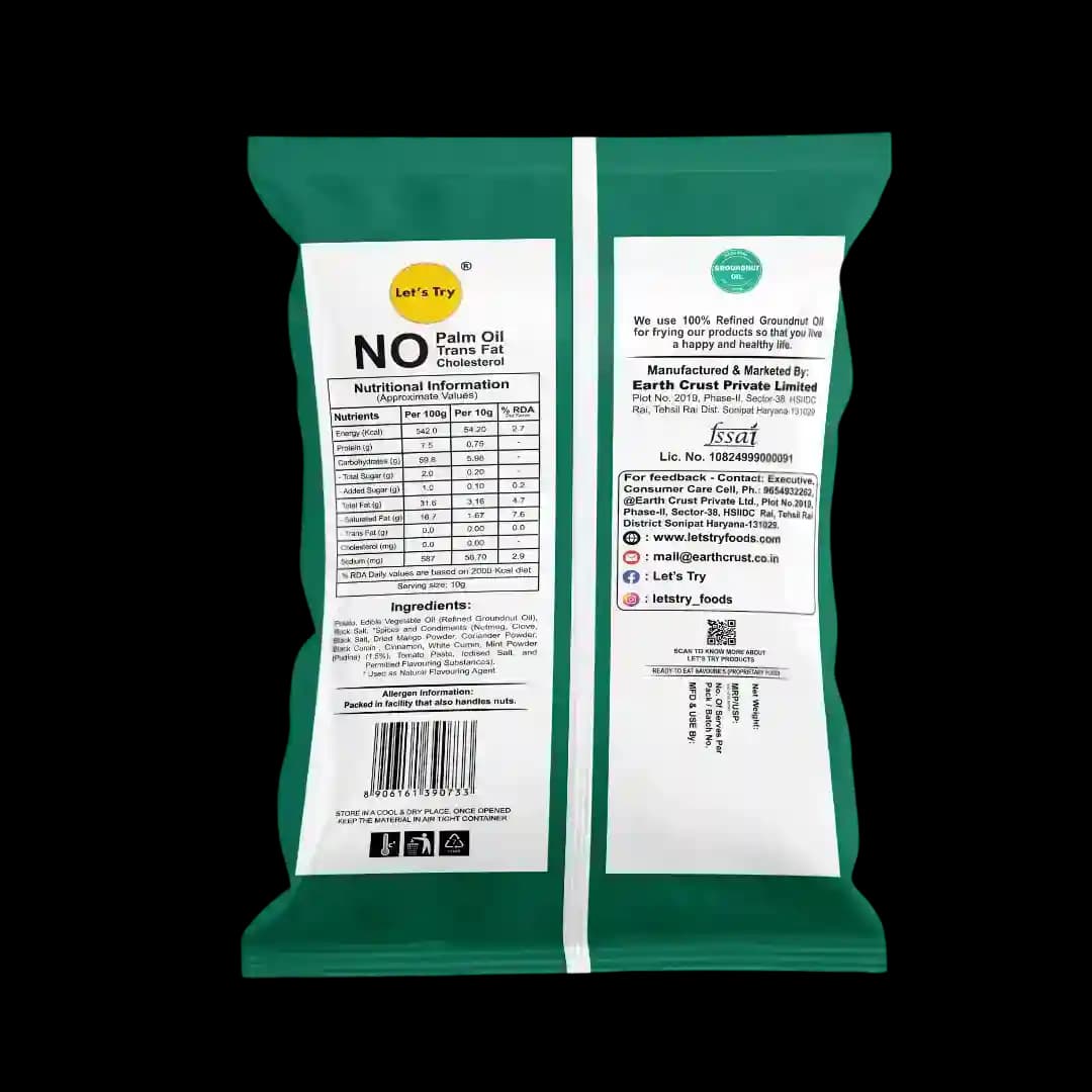 Pudina Potato Wafers Ingredients & Nutritional Label – No Palm Oil, No Maida Clean Label Healthy Chips | Let's Try Foods