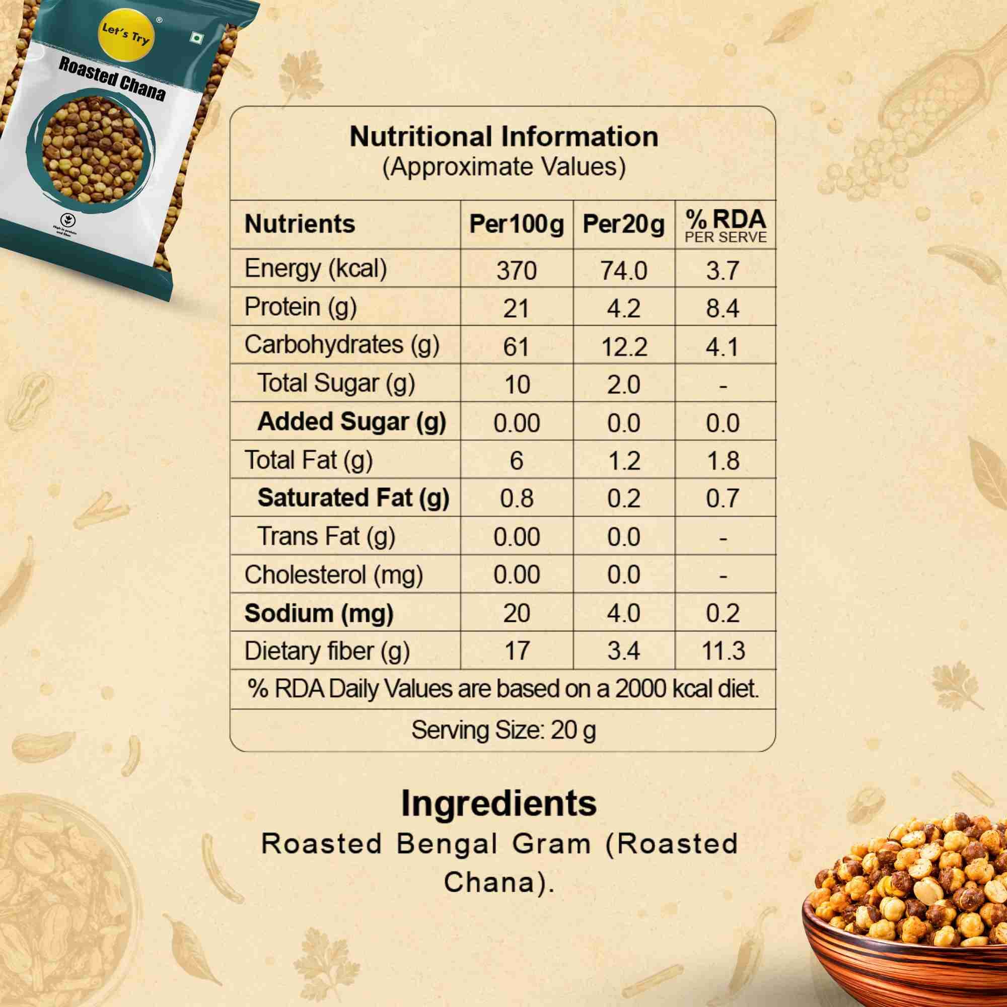 Roasted Chana Nutrition Facts – Calories & Ingredients | Healthy Healthy Roasted Nuts | Let's Try Foods