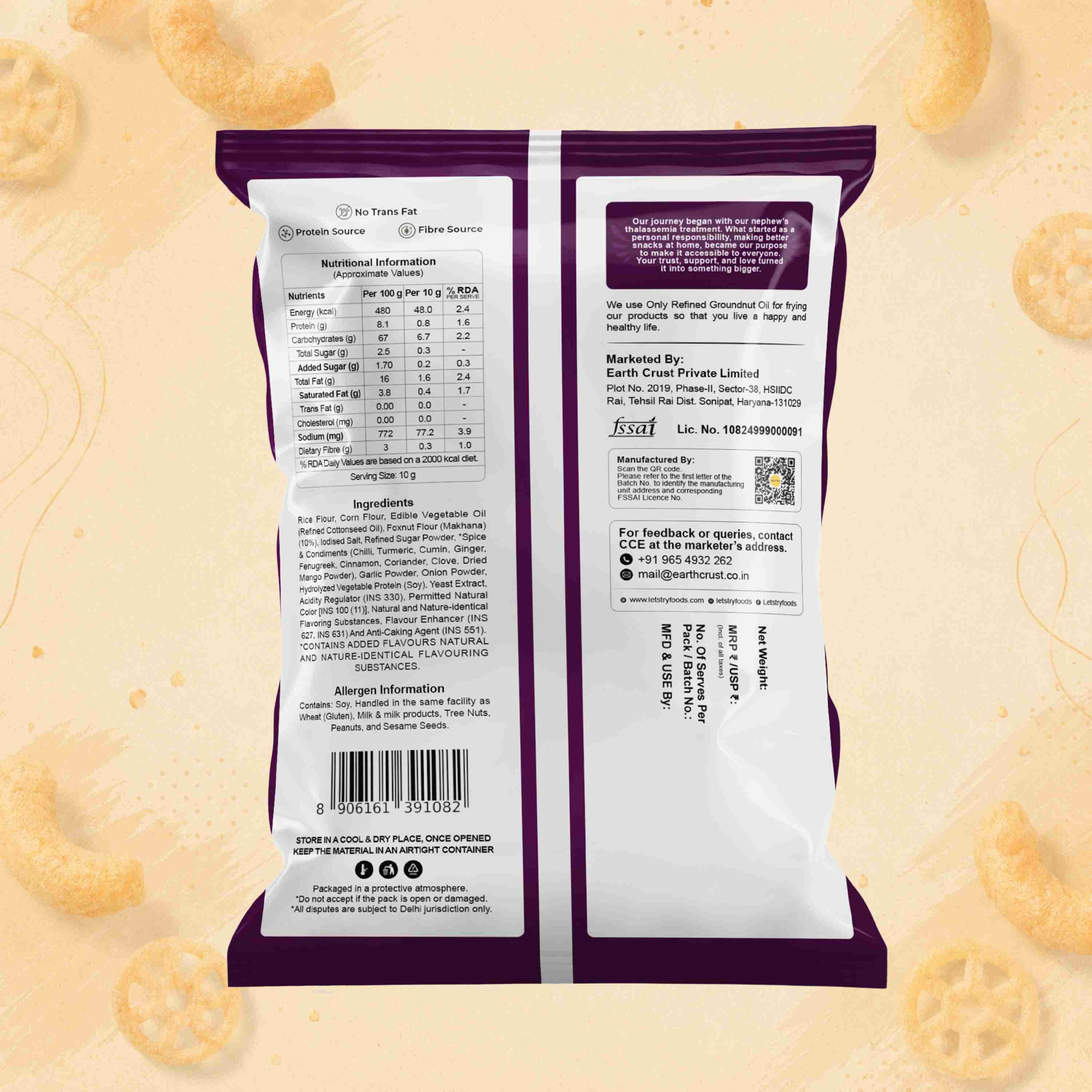 Makhana Puff Tadka Ingredients & Nutritional Label – No Palm Oil, No Maida Clean Label Roasted Makhana | Let's Try Foods