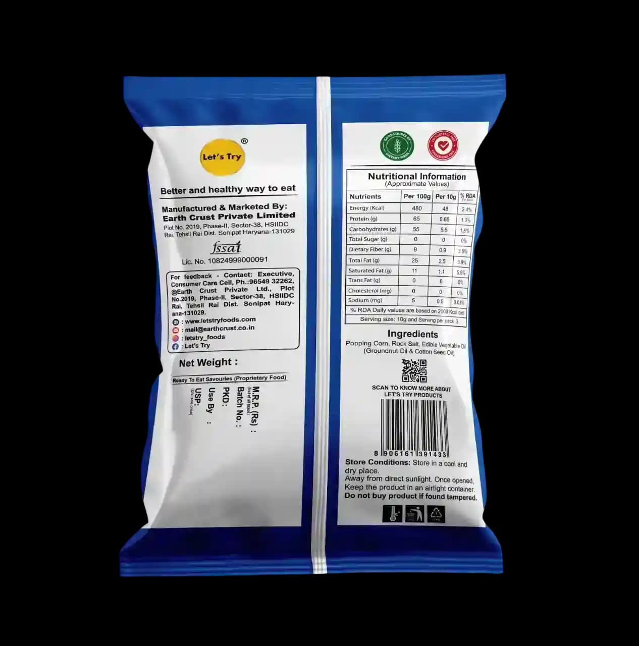 Salted Popcorn Ingredients & Nutritional Label – No Palm Oil, No Maida Clean Label Healthy Popcorn | Let's Try Foods