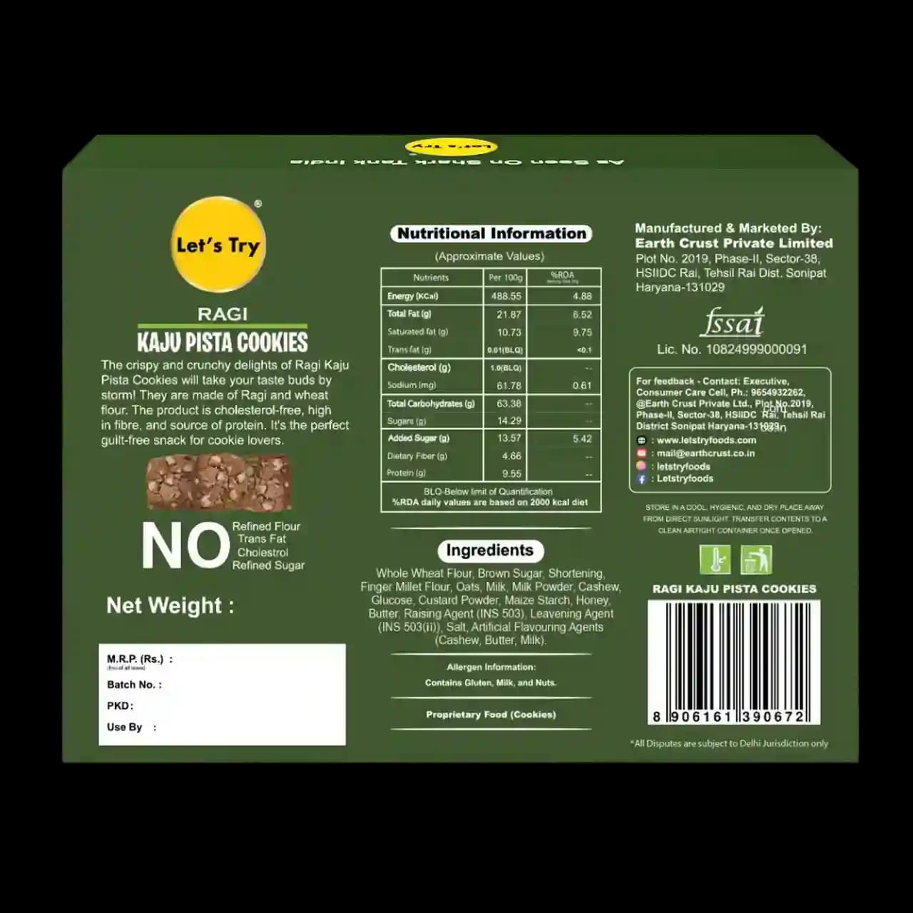 Ragi Kaju Pista Cookies 226g Ingredients & Nutritional Label – No Maida, No Palm Oil Clean Label Healthy Coo | Let's Try Foods