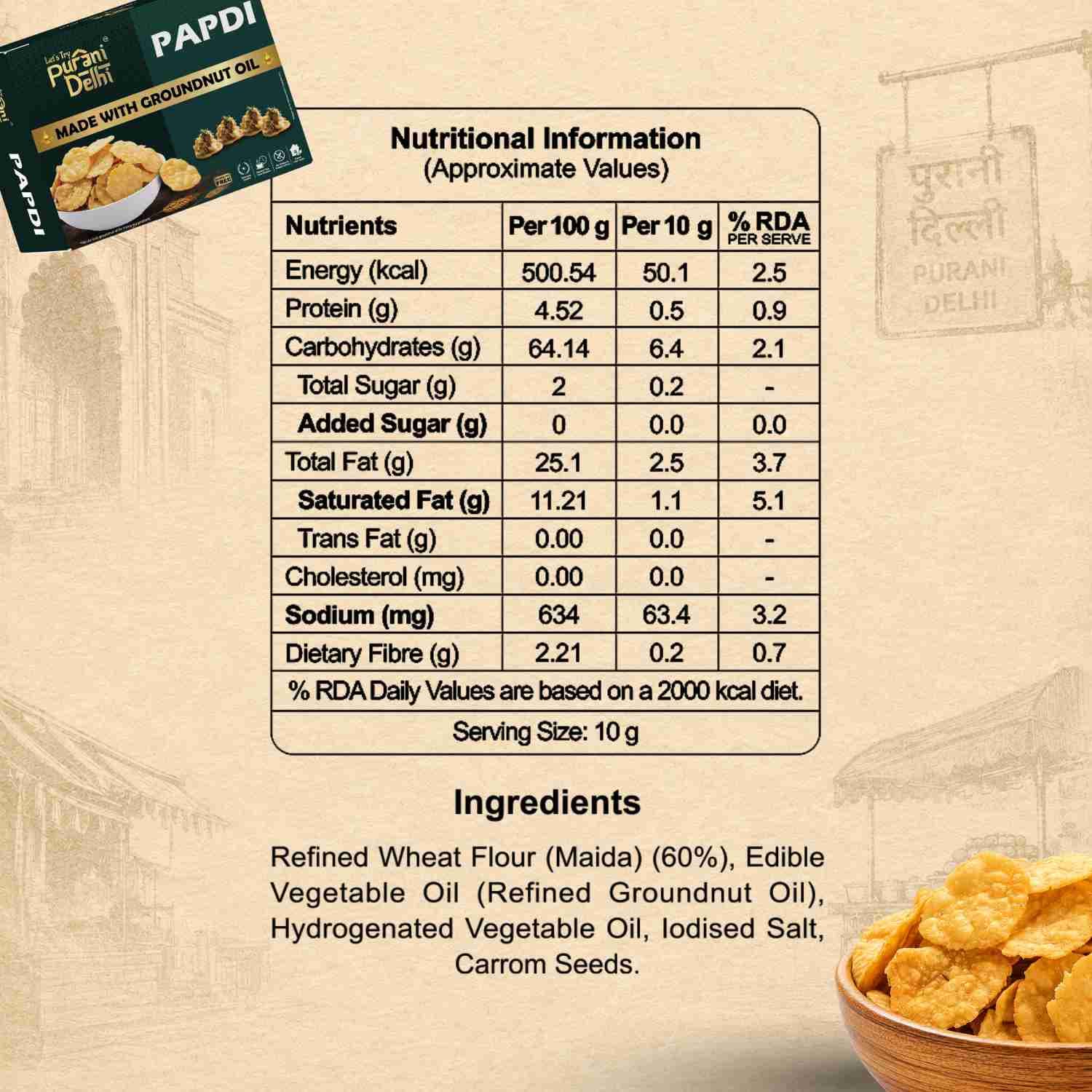 Purani Delhi - Papdi Nutrition Facts – Calories & Ingredients | Healthy Healthy Namkeen | Let's Try Foods