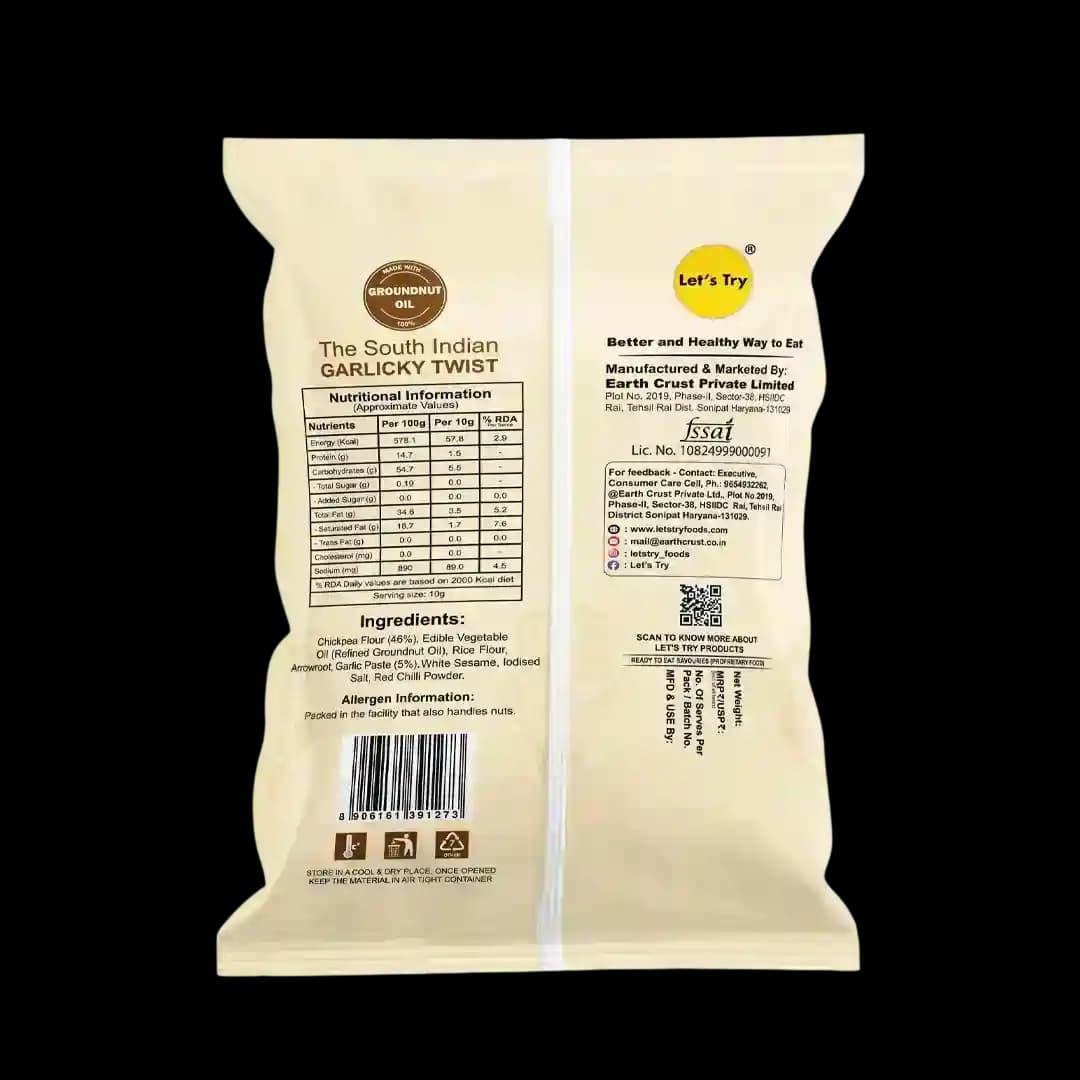 Garlic Ribbon Murukku Ingredients & Nutritional Label – No Palm Oil, No Maida Clean Label Healthy Namkeen | Let's Try Foods