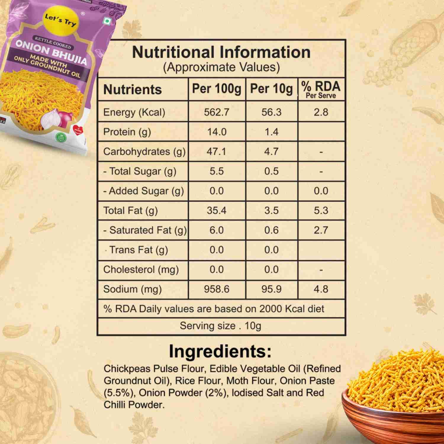 Onion Bhujia Nutrition Facts – Calories & Ingredients | Healthy Healthy Namkeen | Let's Try Foods