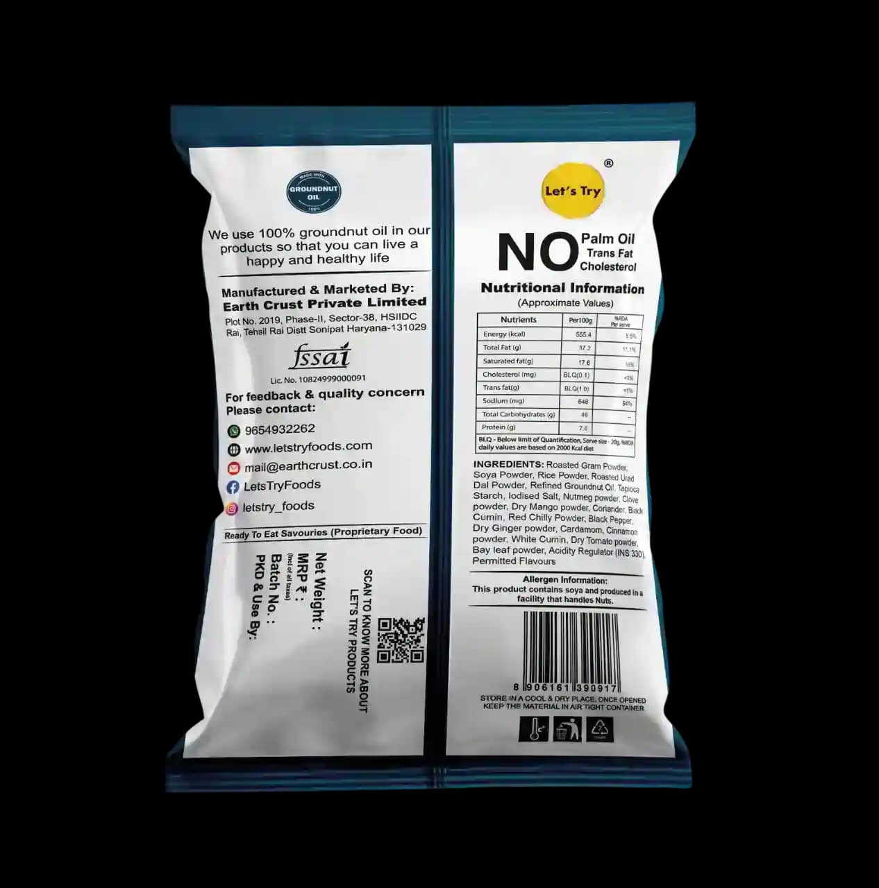 Crunchy Soya Sticks Ingredients & Nutritional Label β No Palm Oil, No Maida Clean Label Healthy Snack Sticks | Let's Try Foods