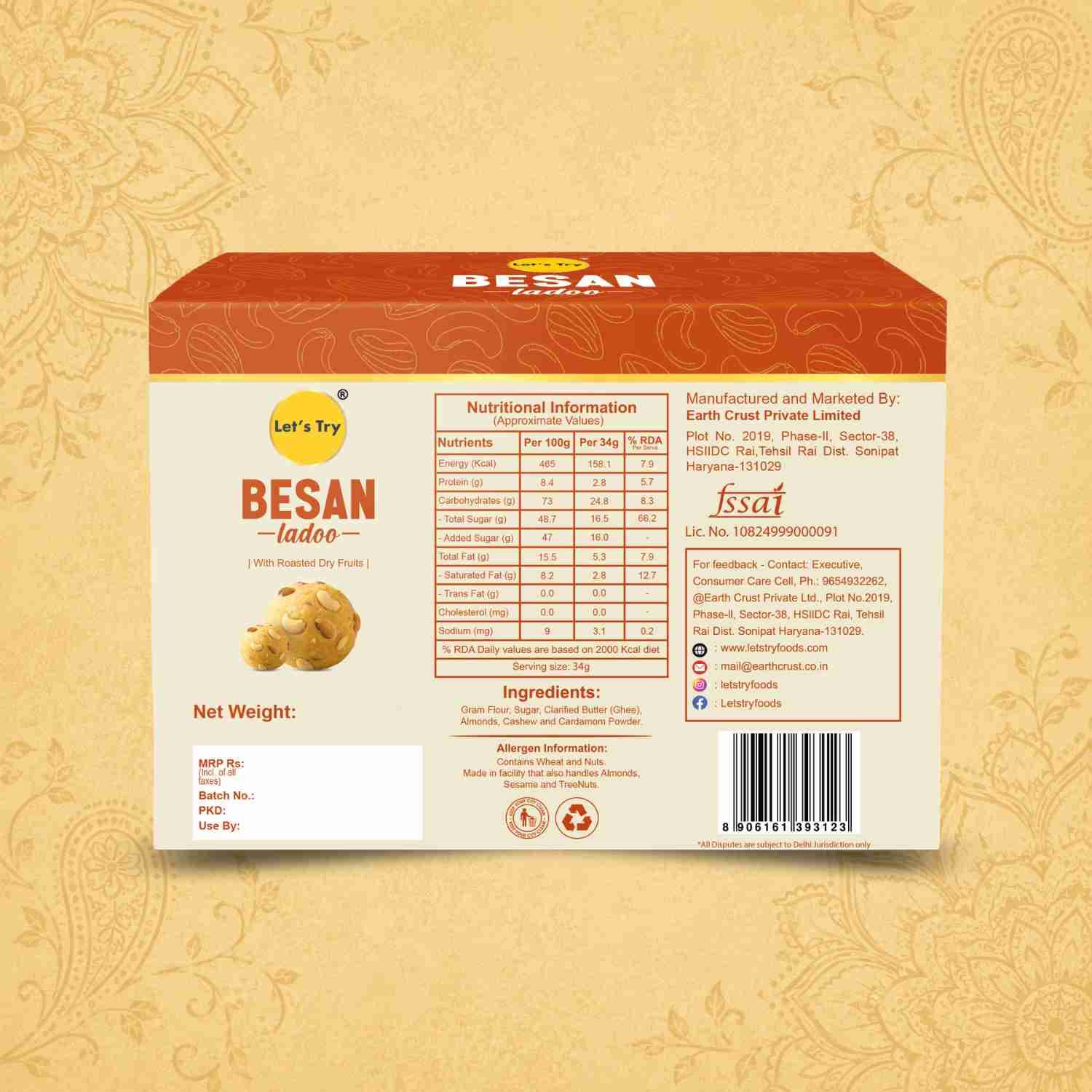 Besan Ladoo Ingredients & Nutritional Label – No Palm Oil, No Maida Clean Label Healthy Indian Sweets | Let's Try Foods