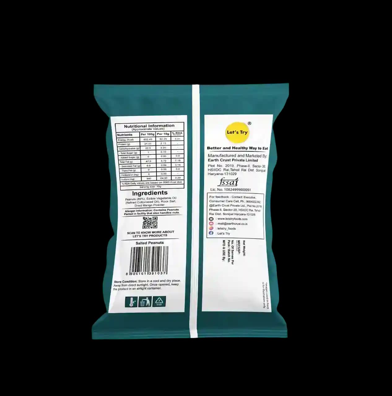 Salted Peanut Ingredients & Nutritional Label – No Palm Oil, No Maida Clean Label Healthy Roasted Nuts | Let's Try Foods