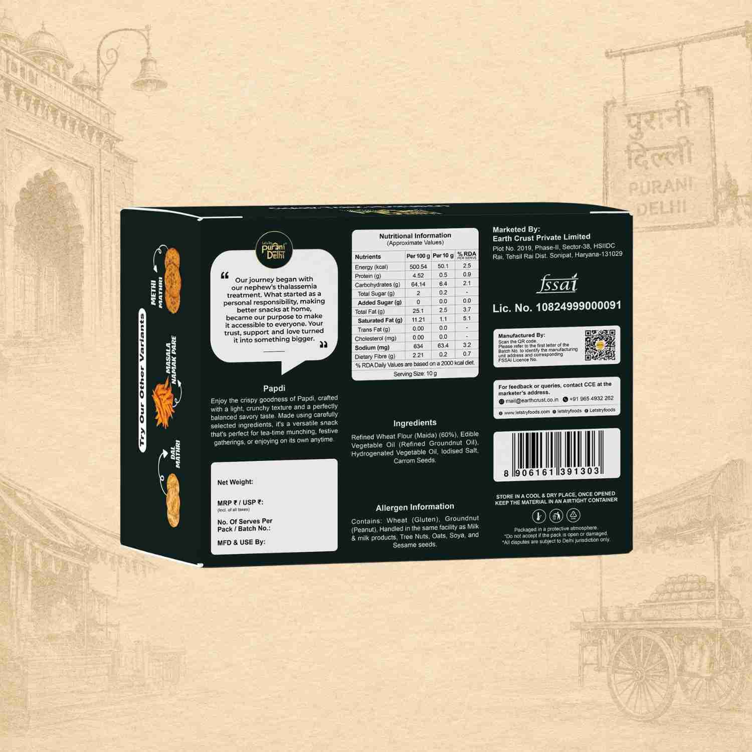 Purani Delhi - Papdi Ingredients & Nutritional Label – No Palm Oil, No Maida Clean Label Healthy Namkeen | Let's Try Foods