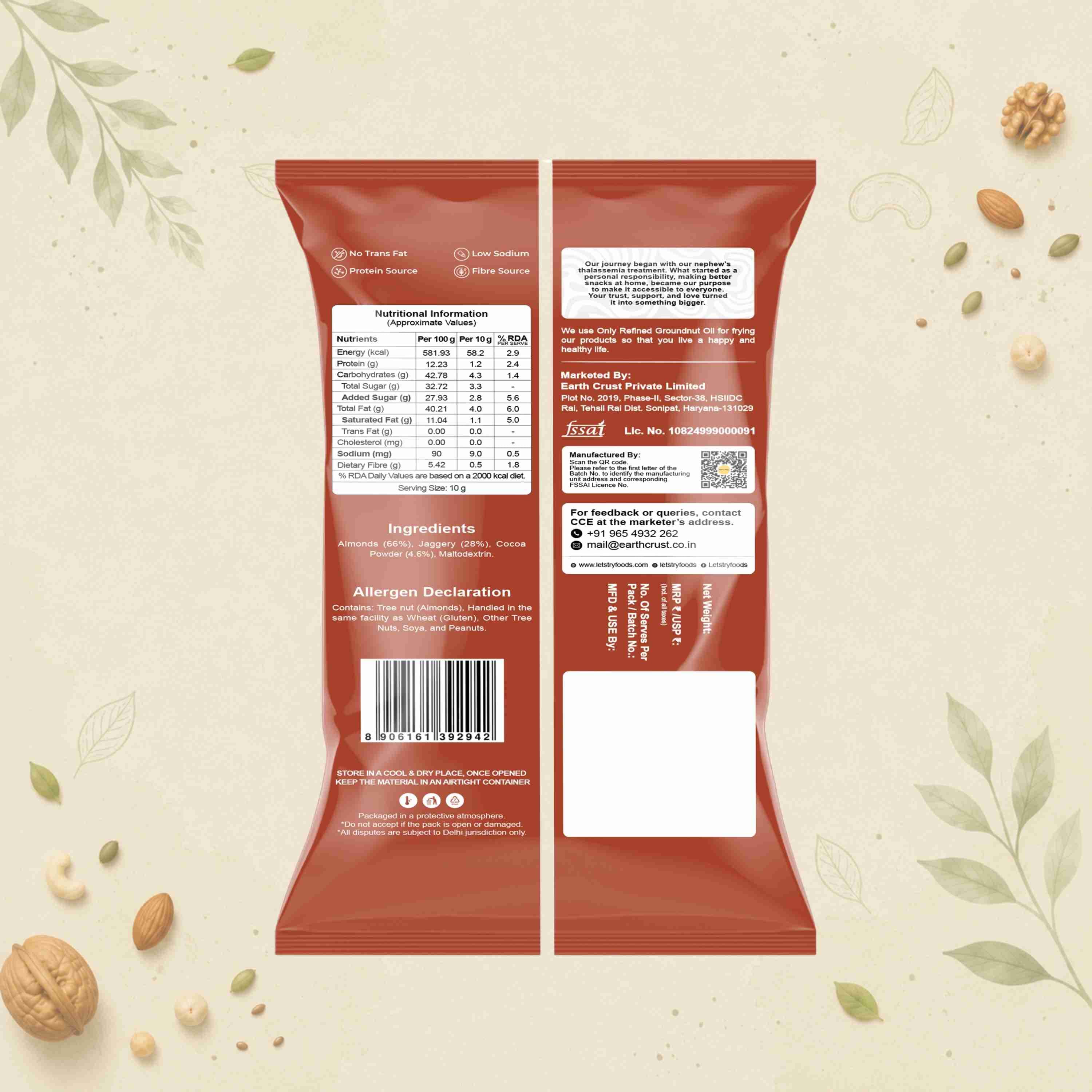 Chocolate Almond Ingredients & Nutritional Label – No Palm Oil, No Maida Clean Label Healthy Indian Snack | Let's Try Foods