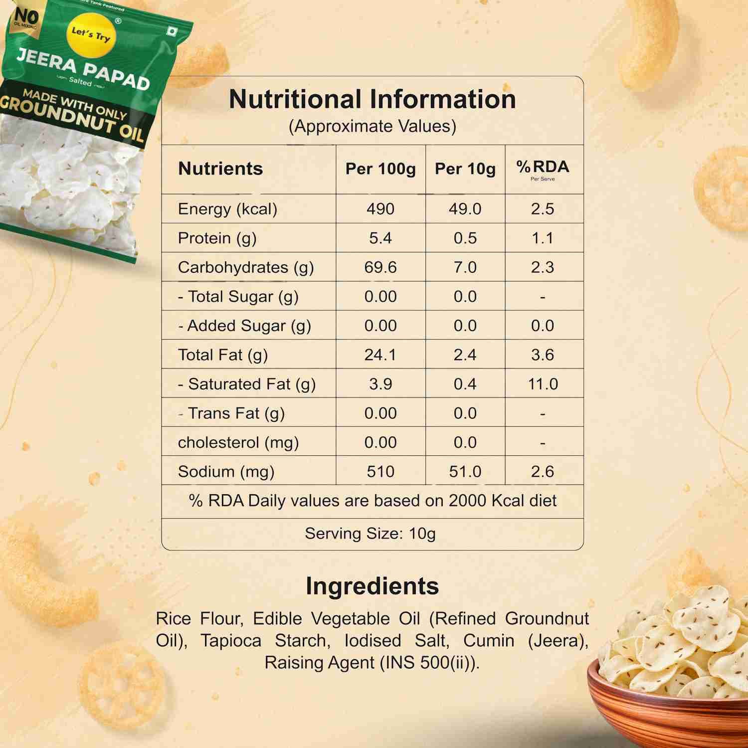 Jeera Papad Nutrition Facts – Calories & Ingredients | Healthy Healthy Lite Papad | Let's Try Foods