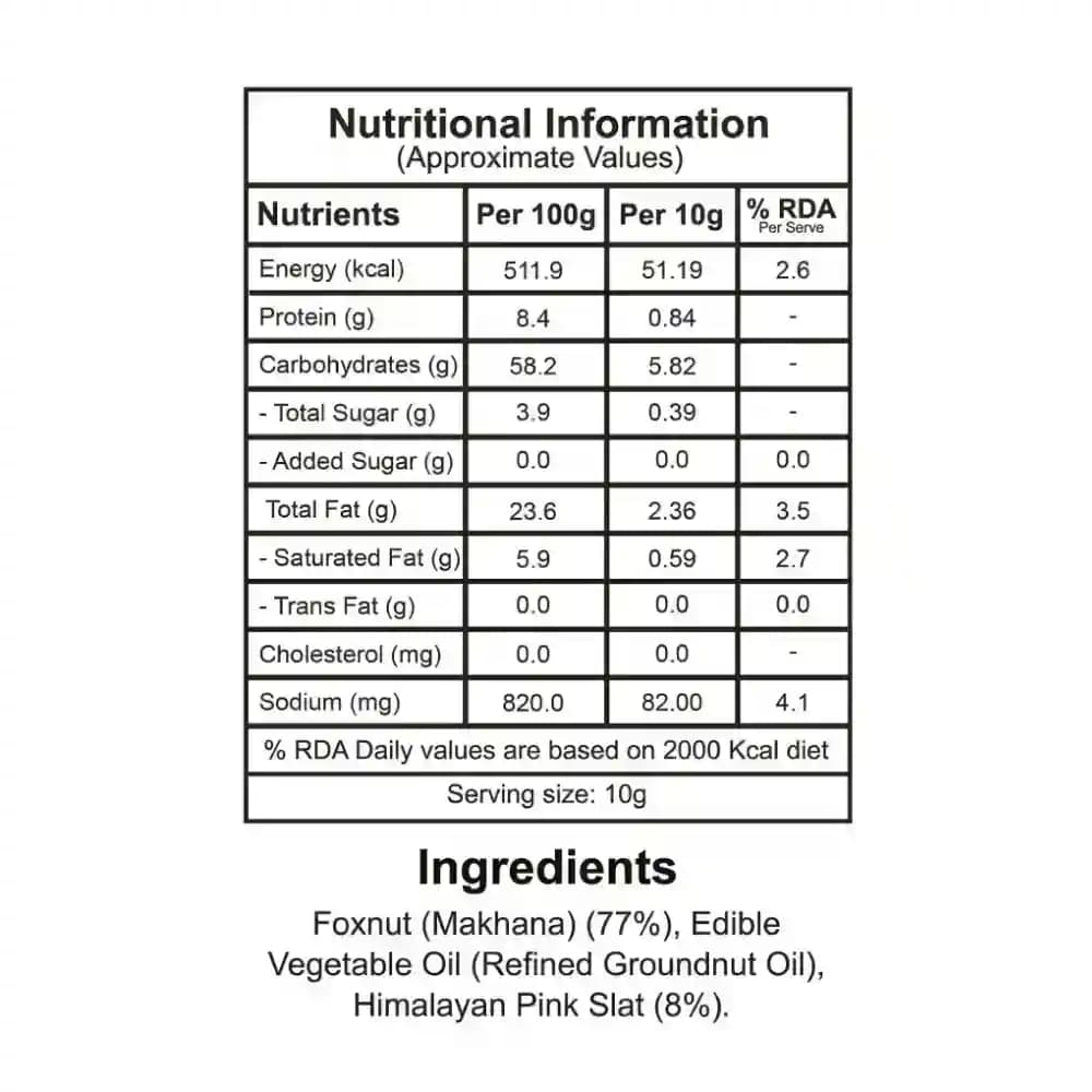 Himlayan Salt Makhana 77g Nutrition Facts – Calories & Ingredients | Healthy Roasted Makhana | Let's Try Foods