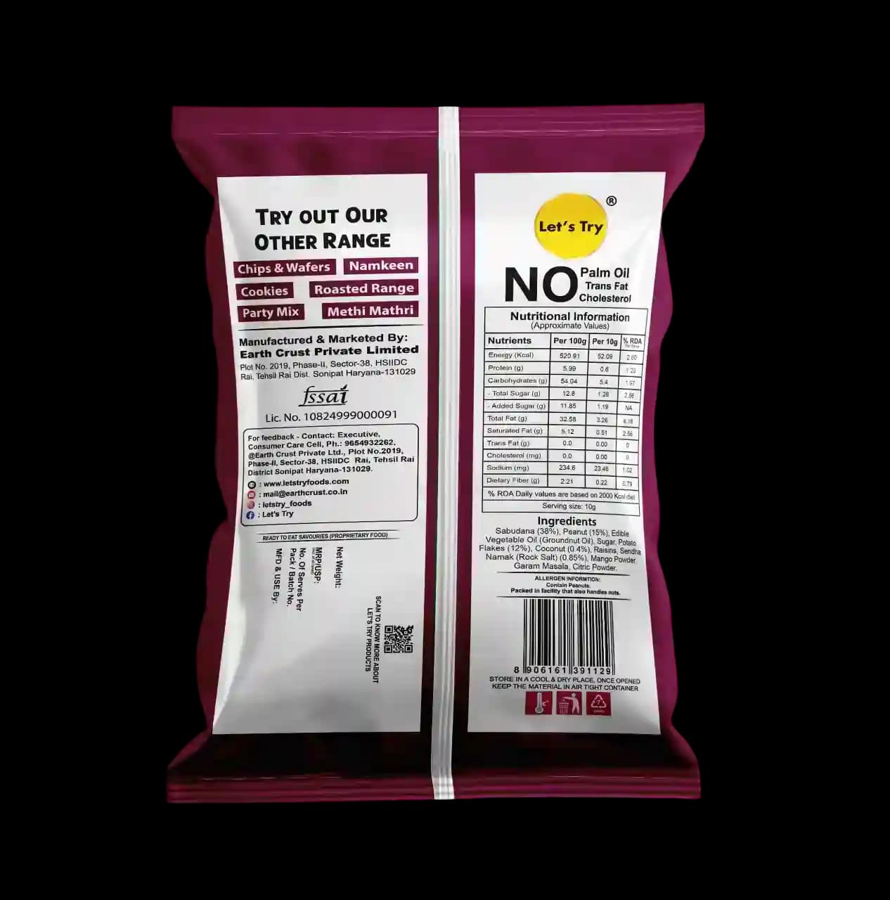 Sabudana Mixture Ingredients & Nutritional Label – No Palm Oil, No Maida Clean Label Healthy Indian Mixture | Let's Try Foods