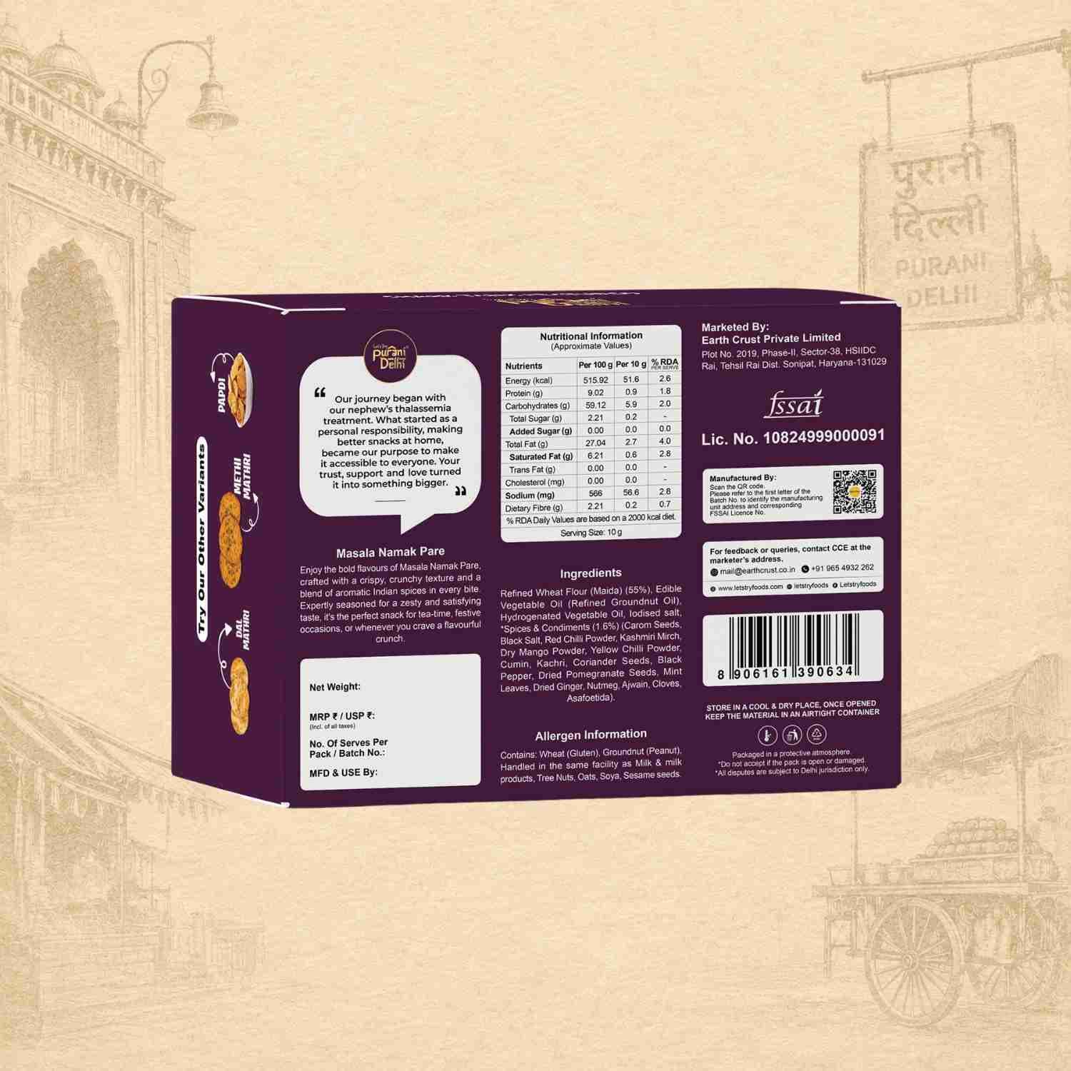 Purani Delhi - Masala Namakpare Ingredients & Nutritional Label – No Palm Oil, No Maida Clean Label Healthy | Let's Try Foods