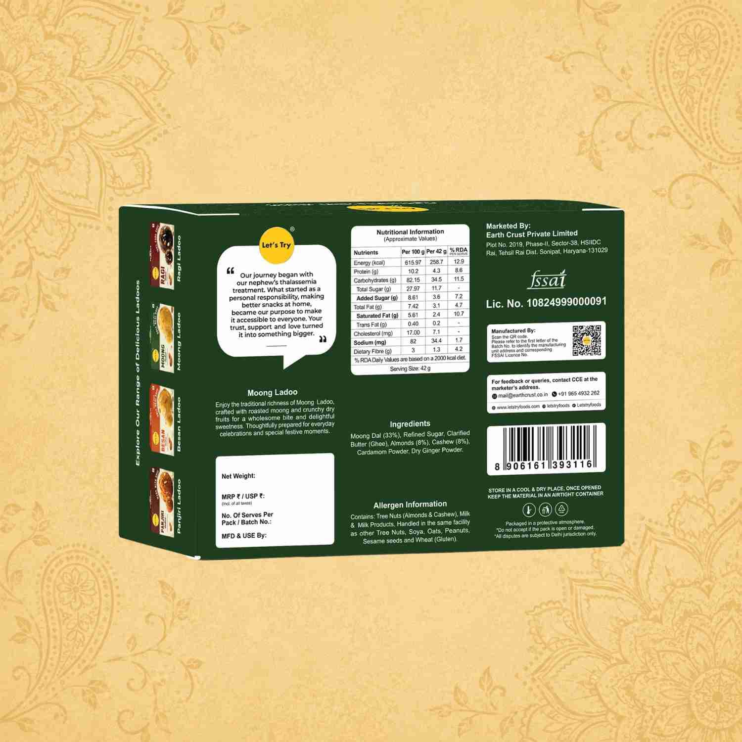 Moong Ladoo Ingredients & Nutritional Label – No Palm Oil, No Maida Clean Label Healthy Indian Sweets | Let's Try Foods