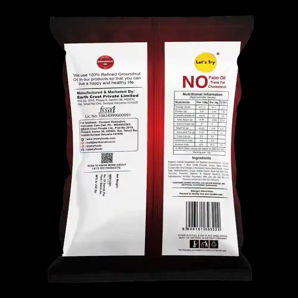 Flying Chilli Chips Ingredients & Nutritional Label β No Palm Oil, No Maida Clean Label Healthy Chips | Let's Try Foods