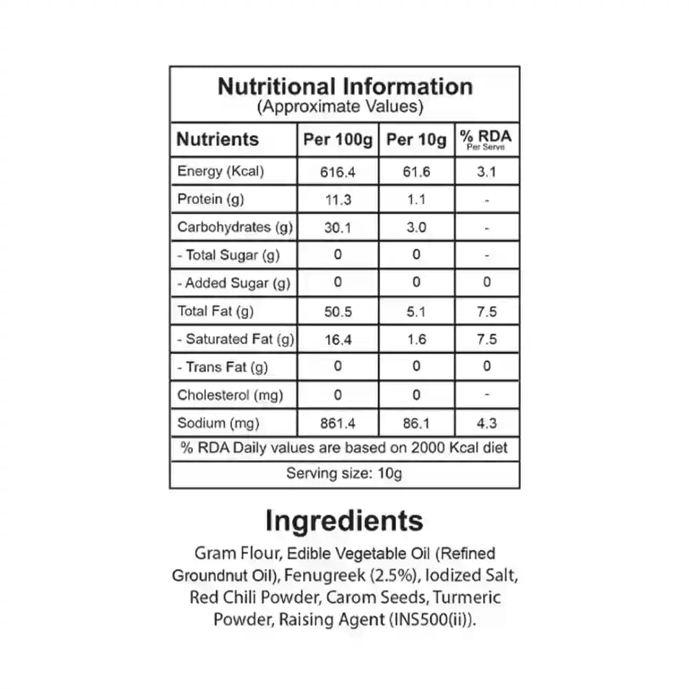 Methi Sev Nutrition Facts β Calories & Ingredients | Healthy Healthy Namkeen | Let's Try Foods