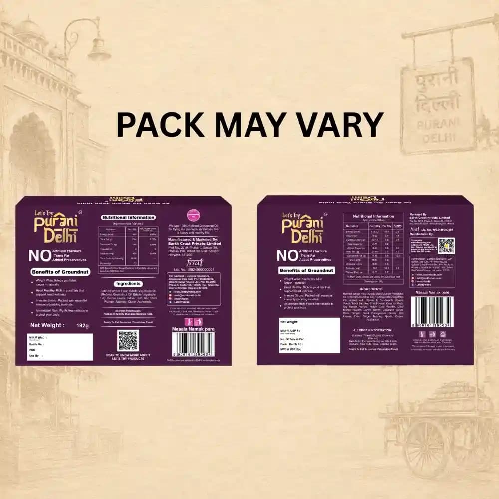 Purani Delhi - Masala Namakpare Ingredients & Nutritional Label – No Palm Oil, No Maida Clean Label Healthy | Let's Try Foods