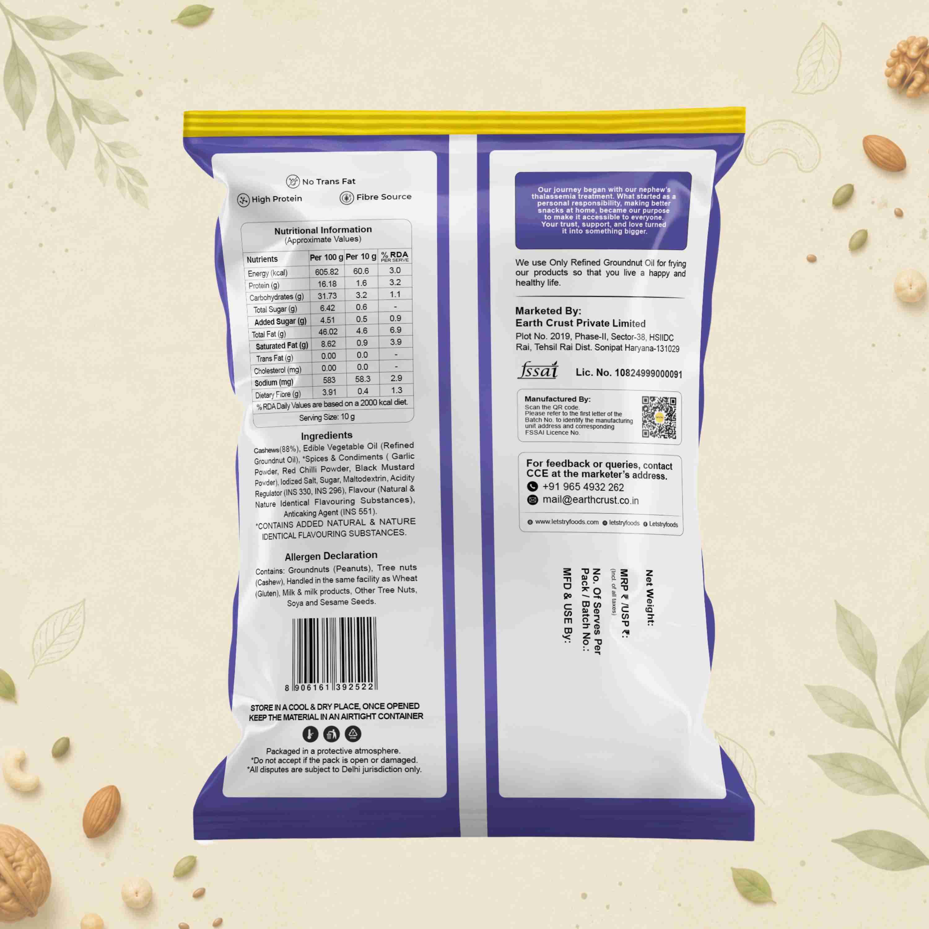 Roasted Cashew BBQ Ingredients & Nutritional Label – No Palm Oil, No Maida Clean Label Premium Roasted Cashew | Let's Try Foods