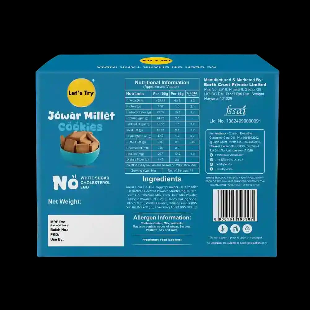 Jowar Millet Cookies Ingredients & Nutritional Label β No Maida, No Palm Oil Clean Label Healthy Cookies | Let's Try Foods