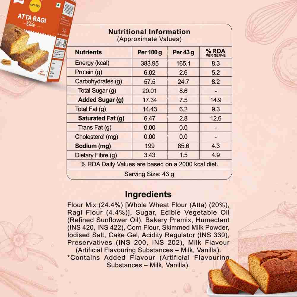 Atta Ragi Cake Nutrition Facts – Calories & Ingredients | Healthy Healthy Baked Snack | Let's Try Foods