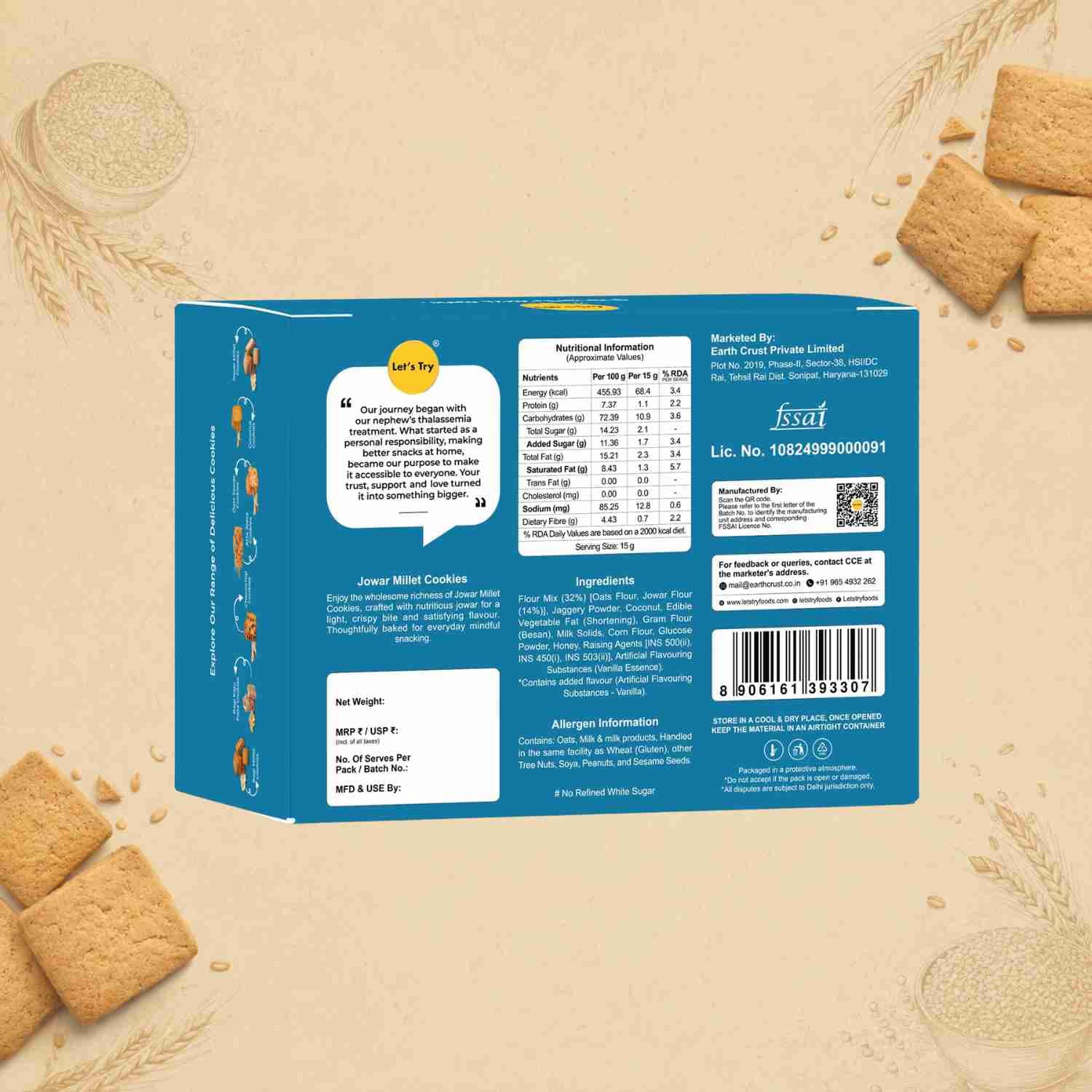 Jowar Millet Cookies Ingredients & Nutritional Label – No Maida, No Palm Oil Clean Label Healthy Cookies | Let's Try Foods